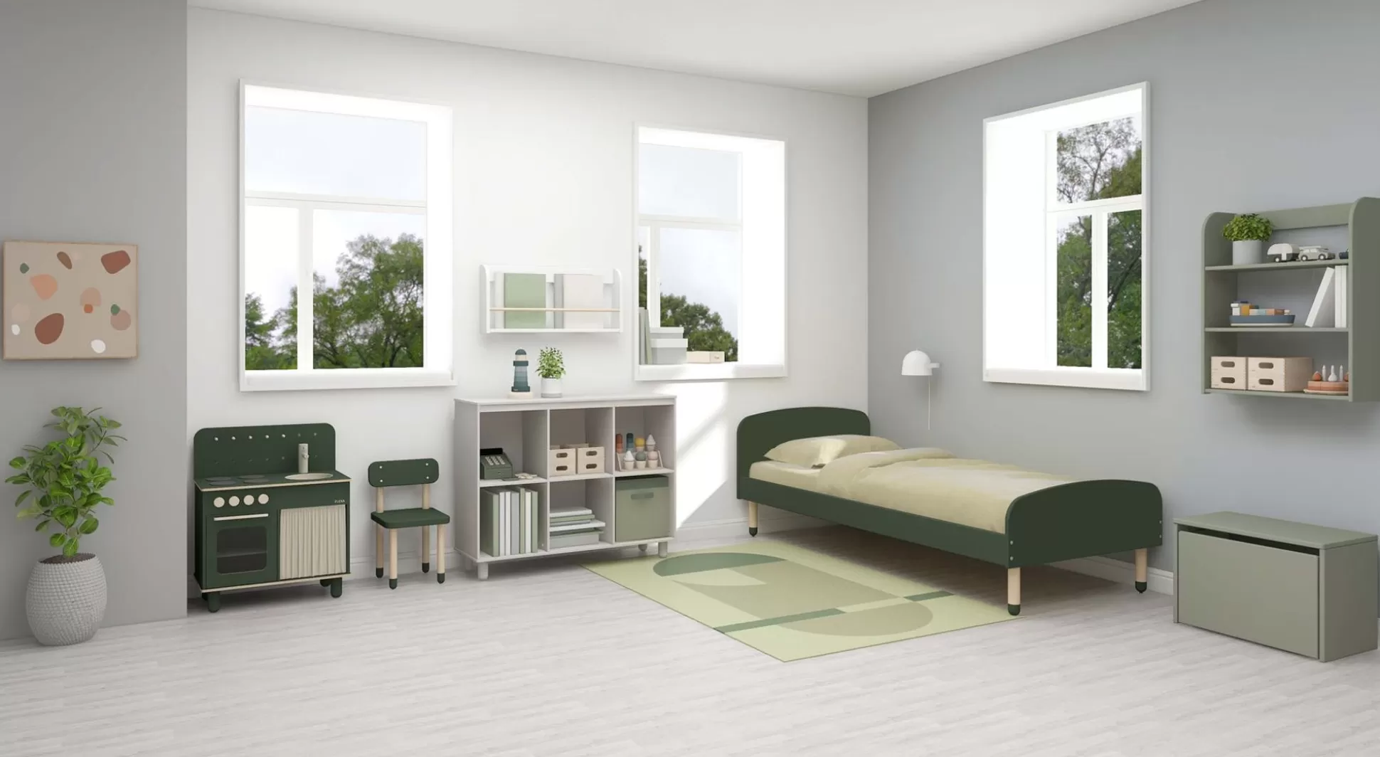 FLEXA Bedden Met Onderschuifbed>3-In-1 Opbergbank Natural Green