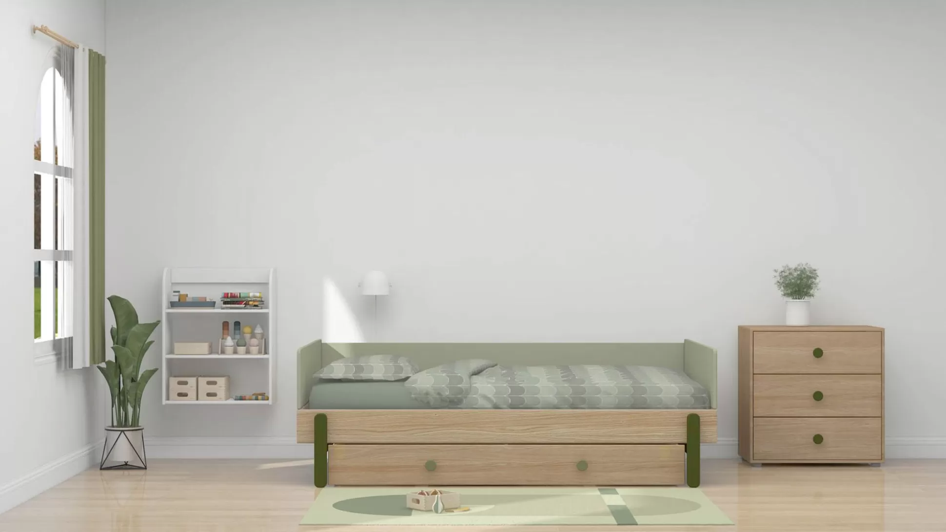 FLEXA Eenpersoonsbedden>Bedbank Met Laden Kiwi/Oak