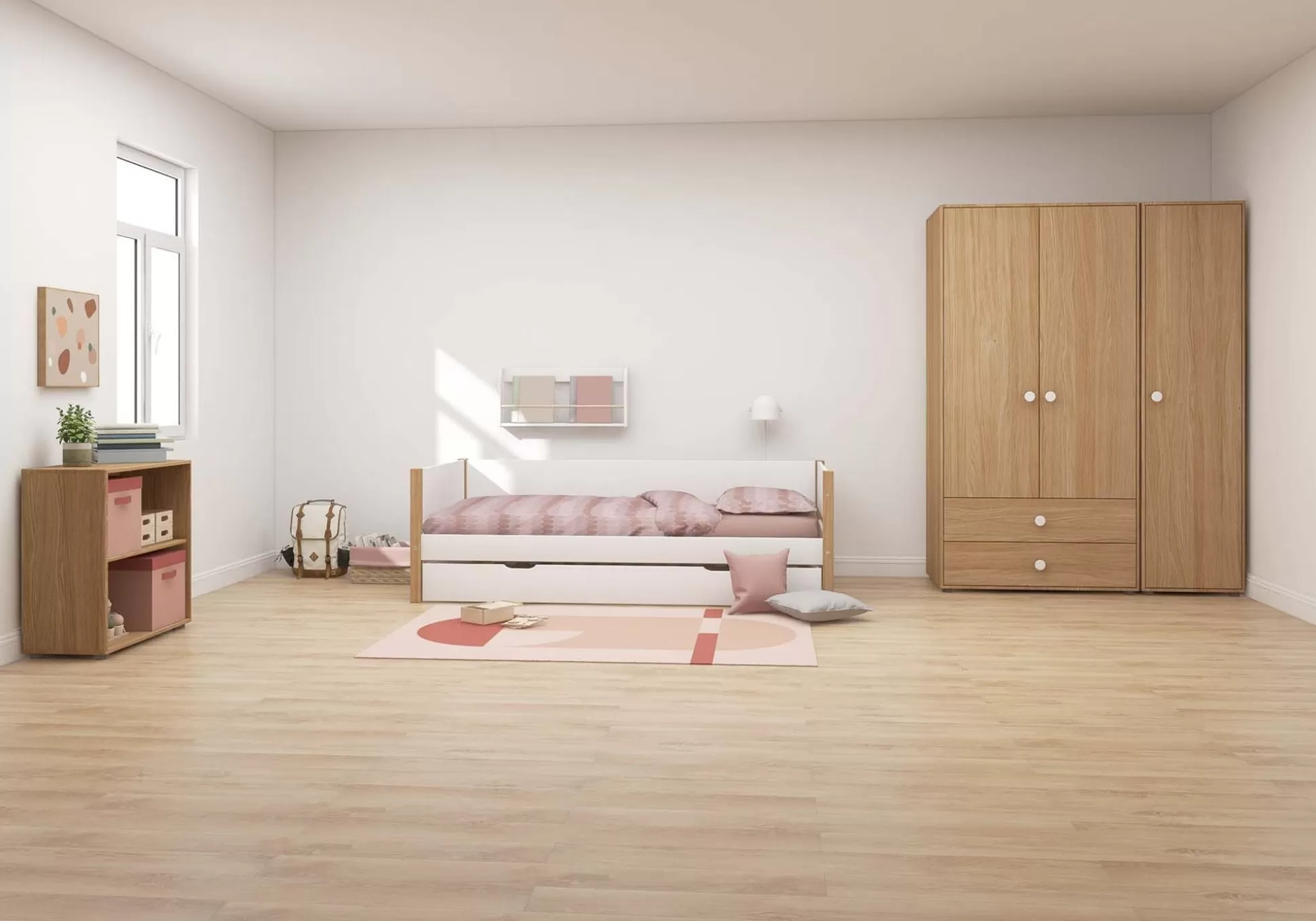 FLEXA Bedden Met Onderschuifbed>Bedbank Met Onderschuifbed White/Oak