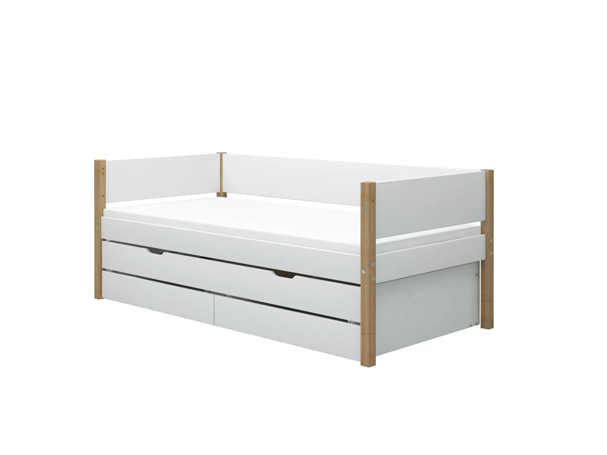 FLEXA Bedden Met Lades>Bedbank Met Onderschuifbed En 2 Laden White/Oak