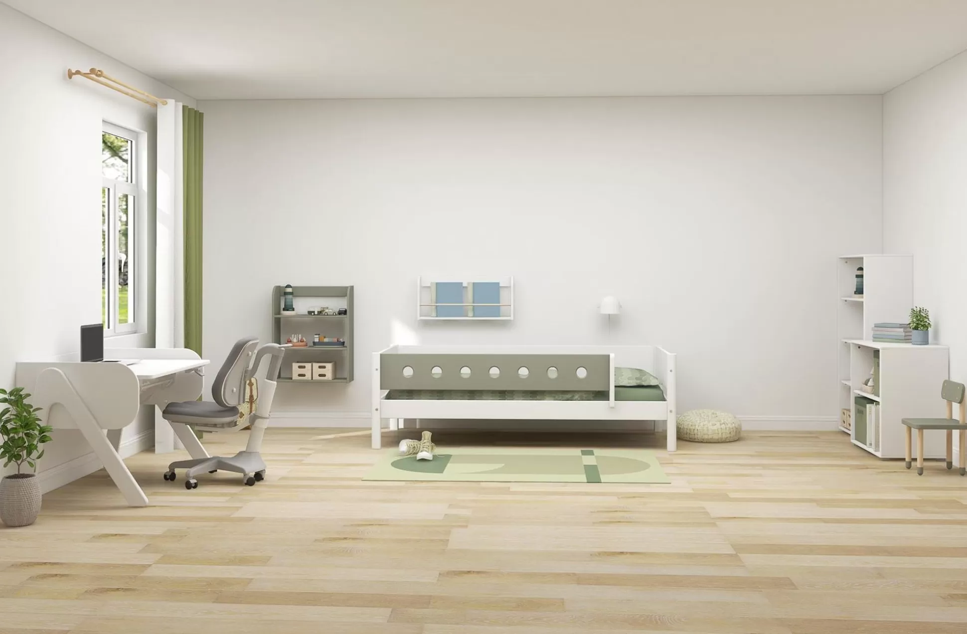 FLEXA Eenpersoonsbedden>Bedbank Met Uitvalbeveiliging White/Natural Green