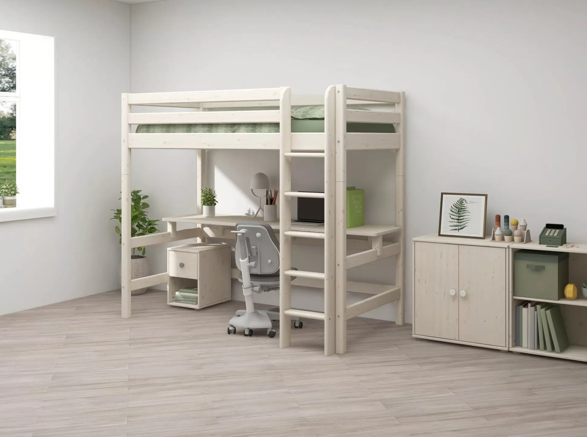 FLEXA Kinder Bureaus>Bureau Voor Classic Hoogslapers White Washed Pine