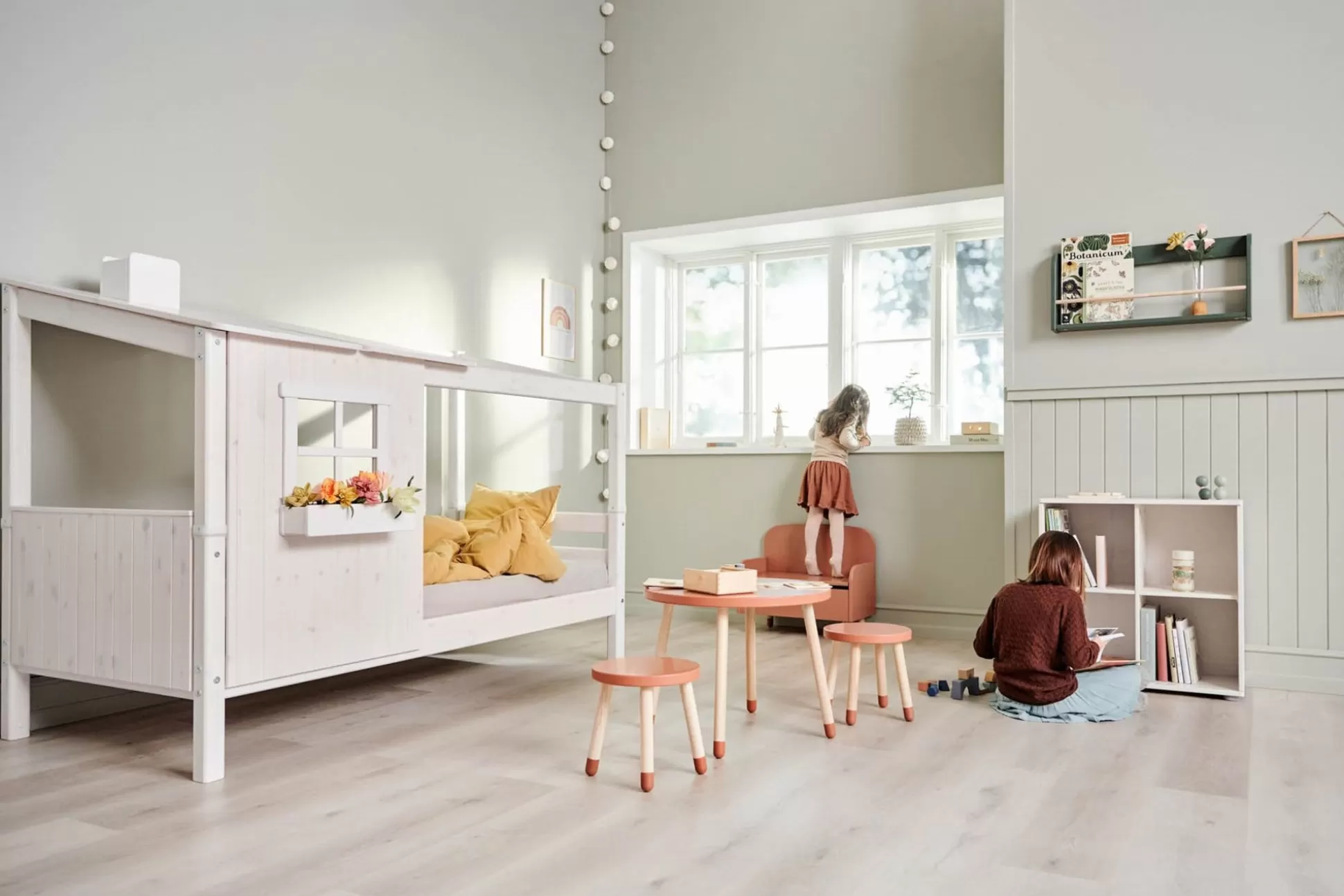 FLEXA Huisbed - Onderdelen>Eenpersoonsbed M. 1/2 Classic-Huis White/White Washed Pine