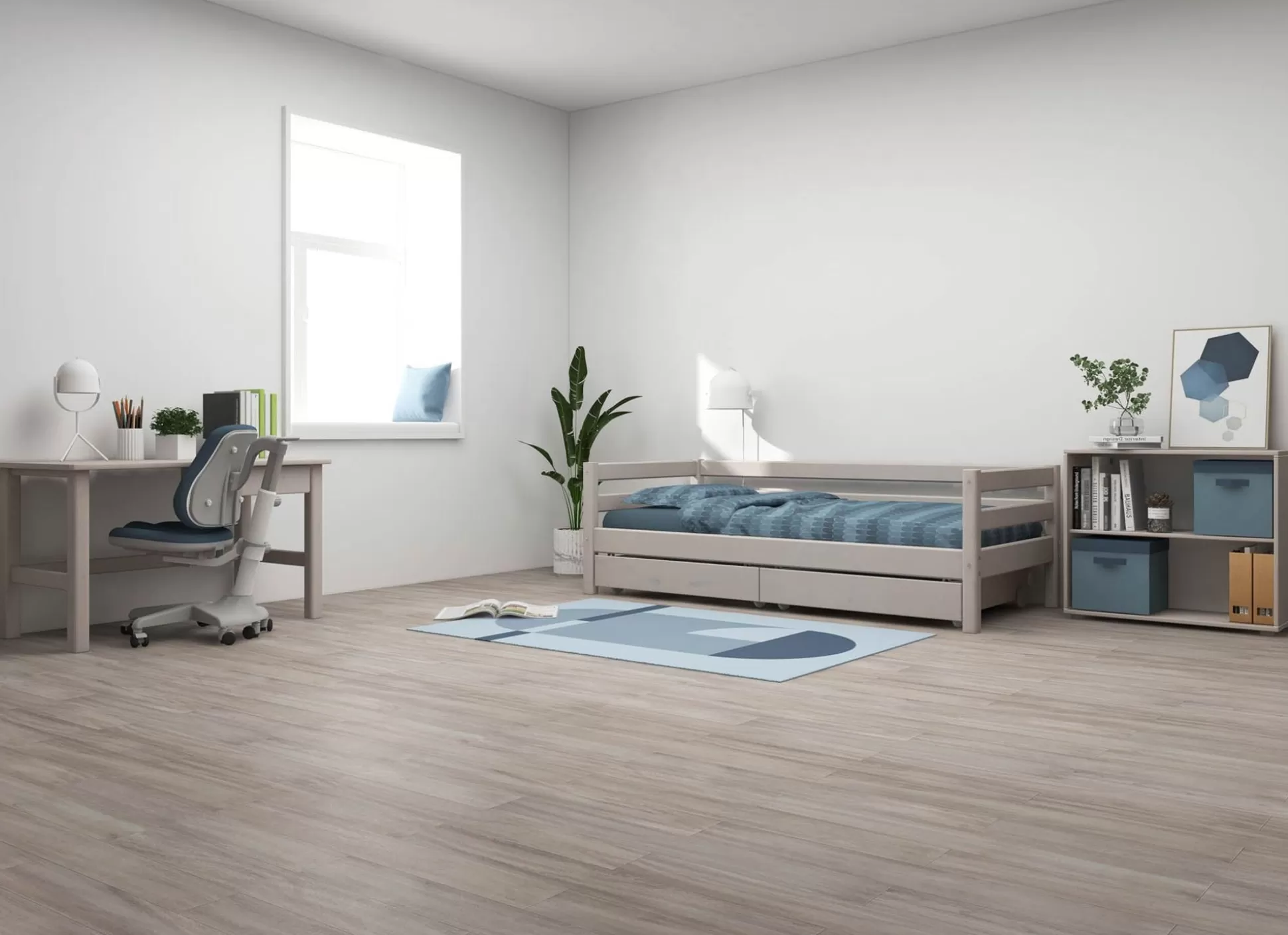 FLEXA Bedden Met Lades>Eenpersoonsbed Met 2 Laden Grey Washed Pine