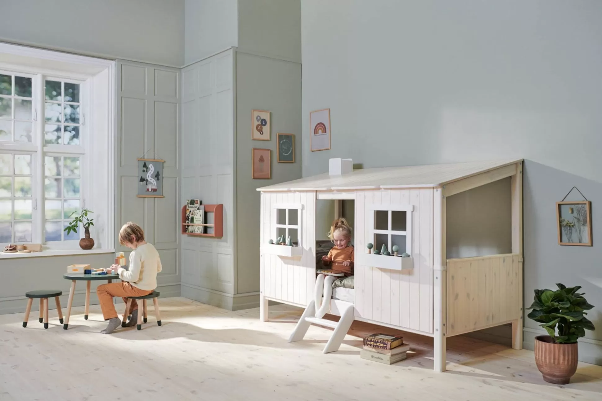 FLEXA Eenpersoonsbedden>Eenpersoonsbed Met Classic-Huis White/White Washed Pine