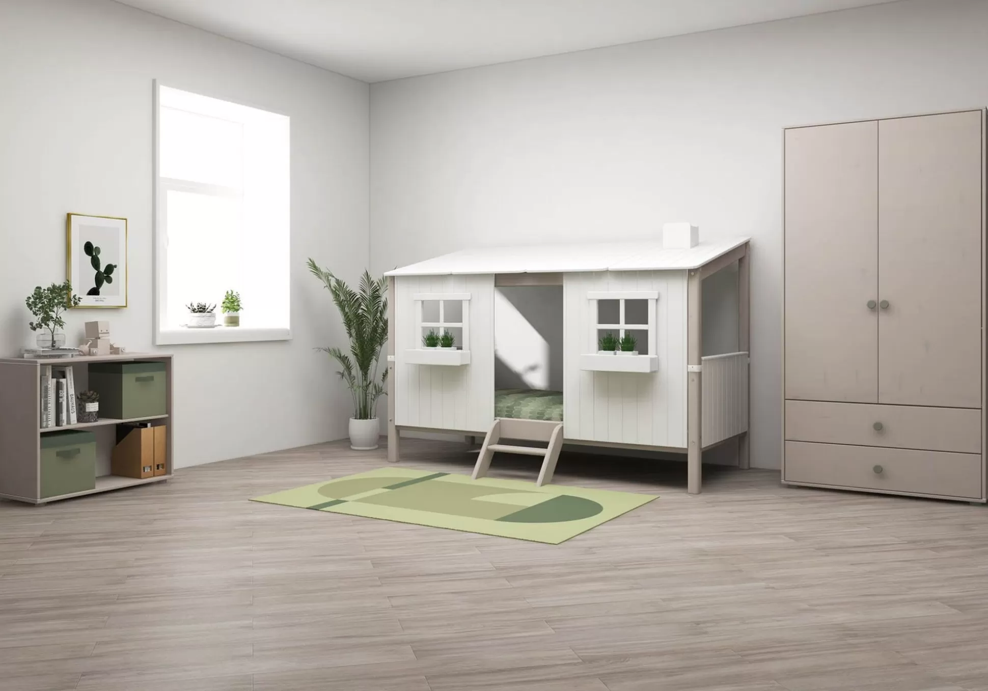 FLEXA Eenpersoonsbedden>Eenpersoonsbed Met Classic-Huis White/Grey Washed Pine