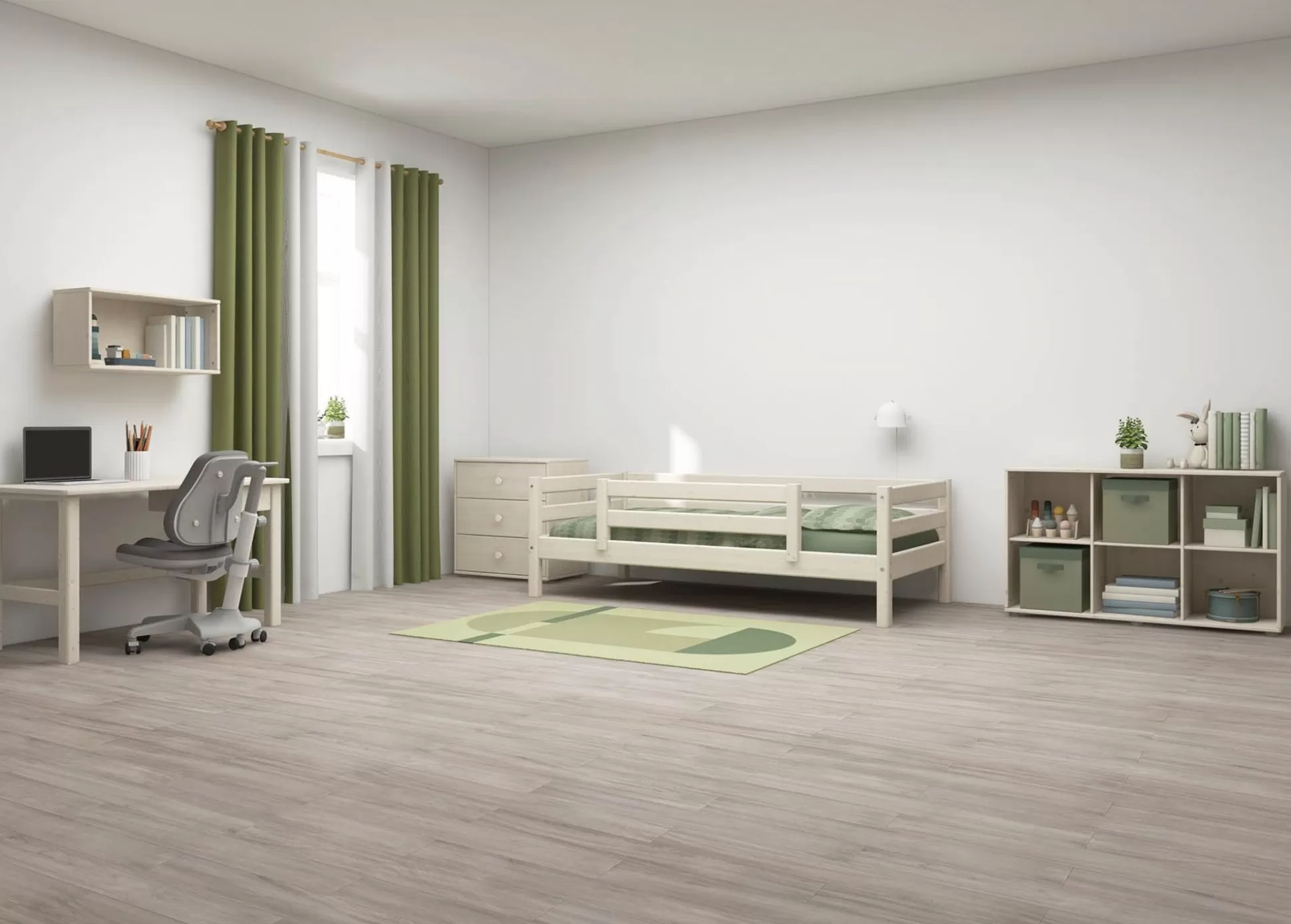 FLEXA Eenpersoonsbedden>Eenpersoonsbed Met Gecentreerde Uitvalbeveiliging White Washed Pine