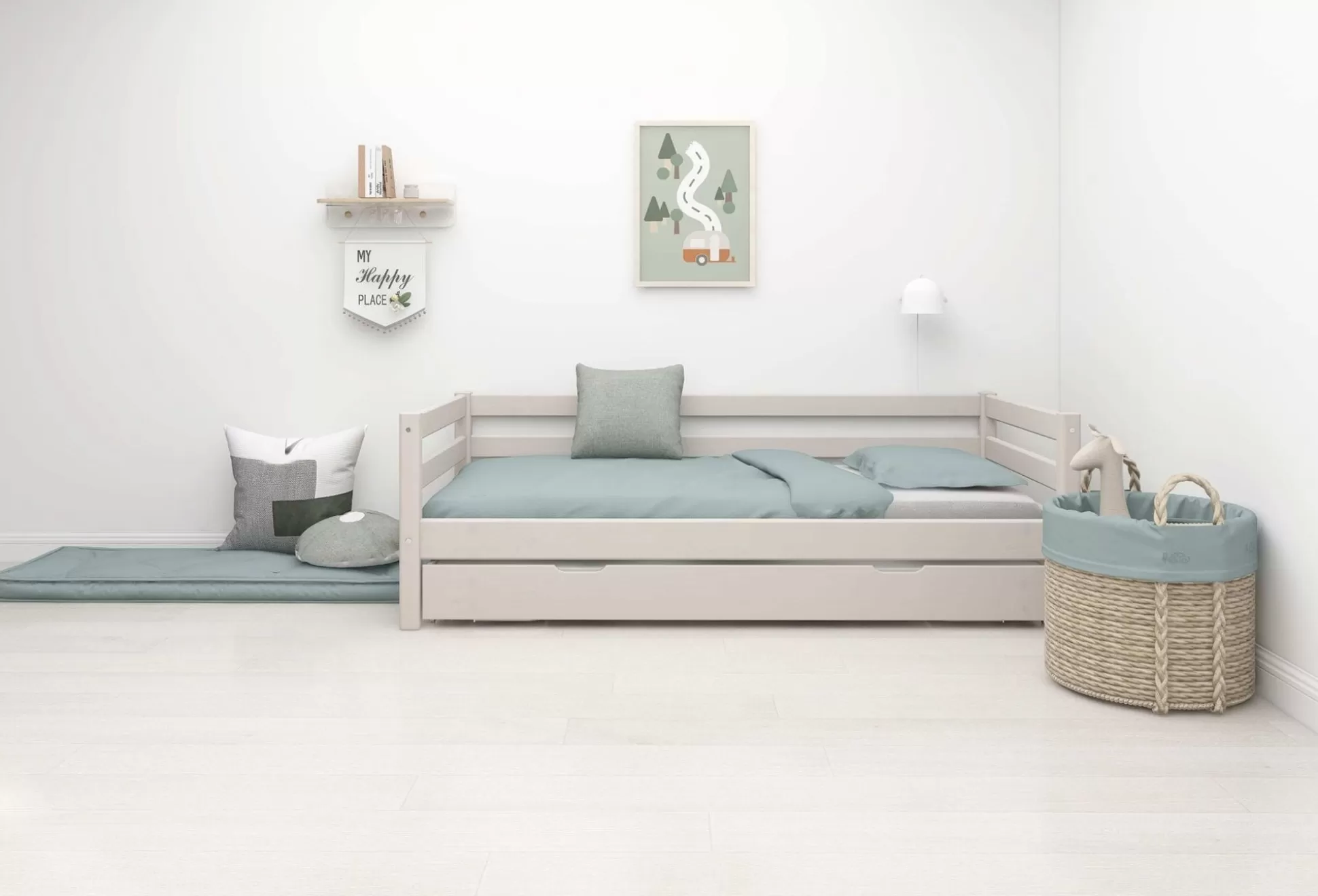 FLEXA Eenpersoonsbedden>Eenpersoonsbed Met Uitschuifbaar Bed Grey Washed Pine