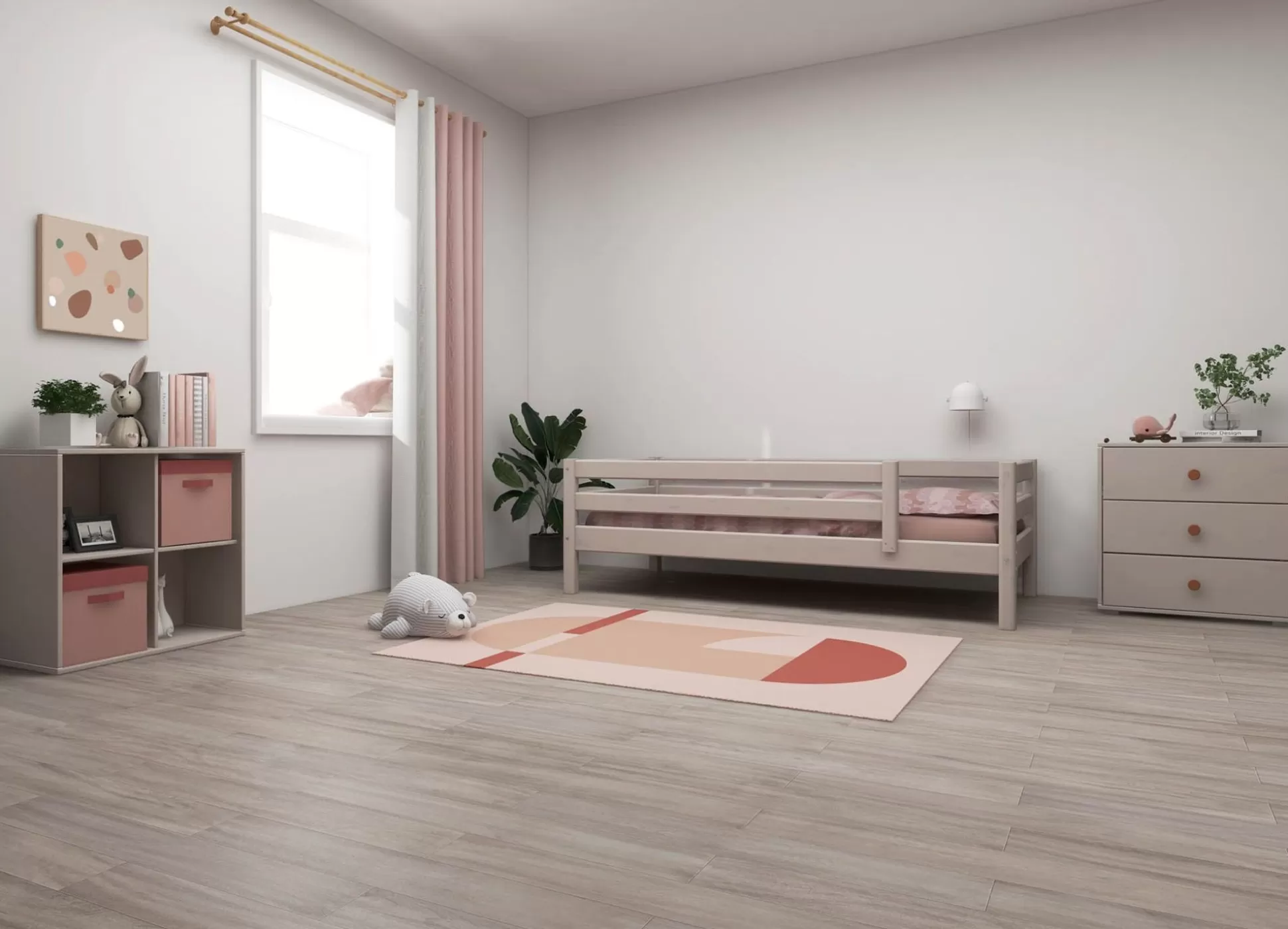 FLEXA Eenpersoonsbedden>Eenpersoonsbed Met Uitvalbeveiliging Grey Washed Pine