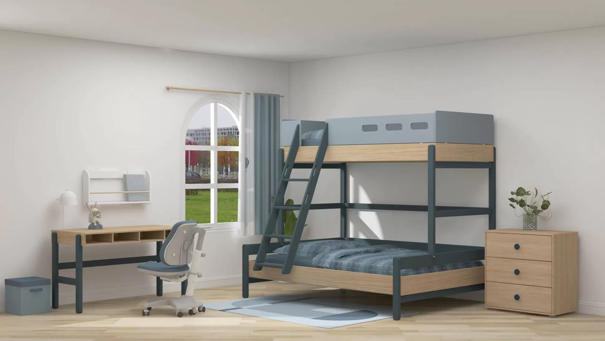 FLEXA Stapelbedden>Familiebed Met Schuine Ladder Blueberry/Oak