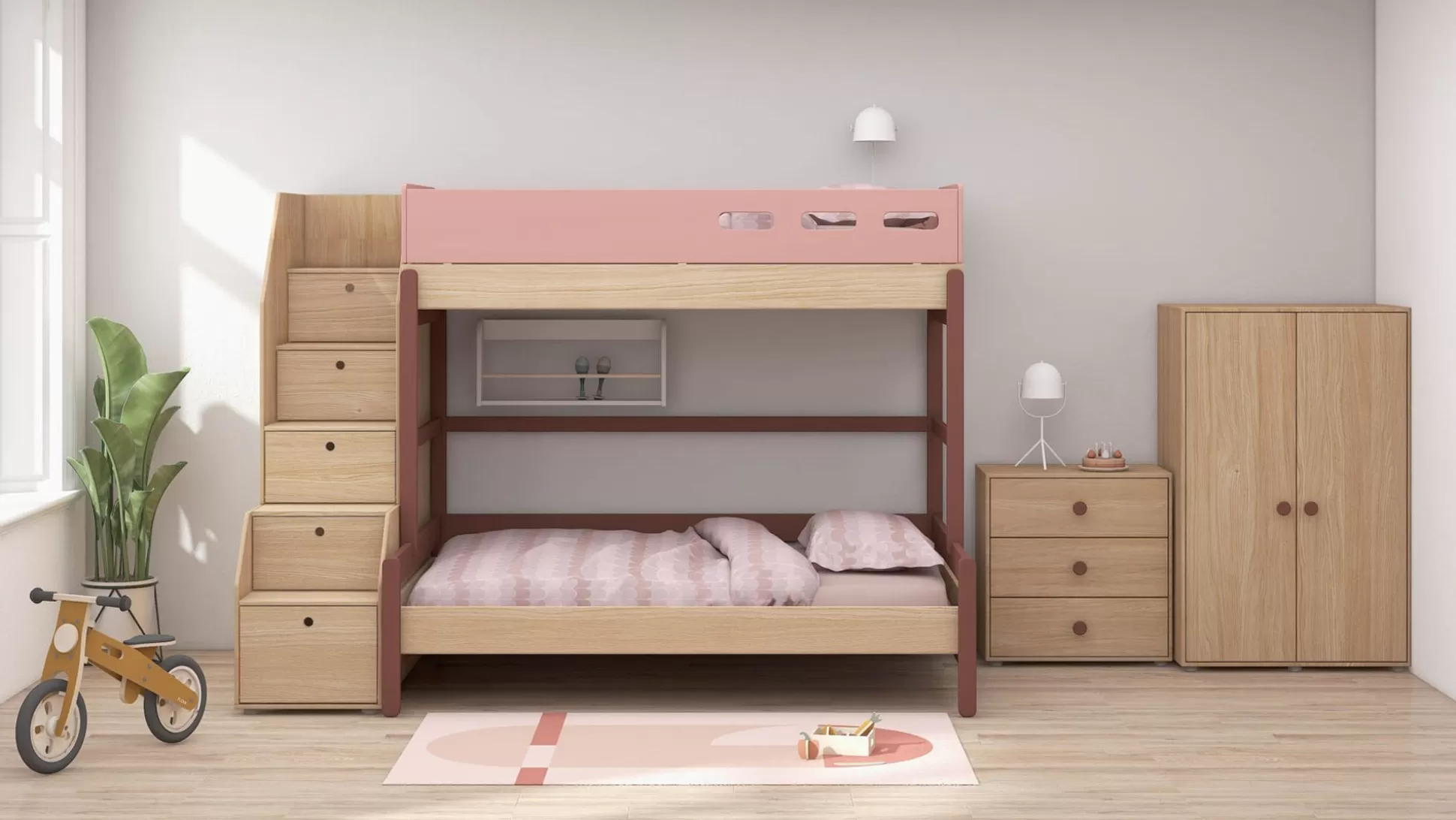 FLEXA Stapelbedden>Familiebed Met Trap Cherry/Oak