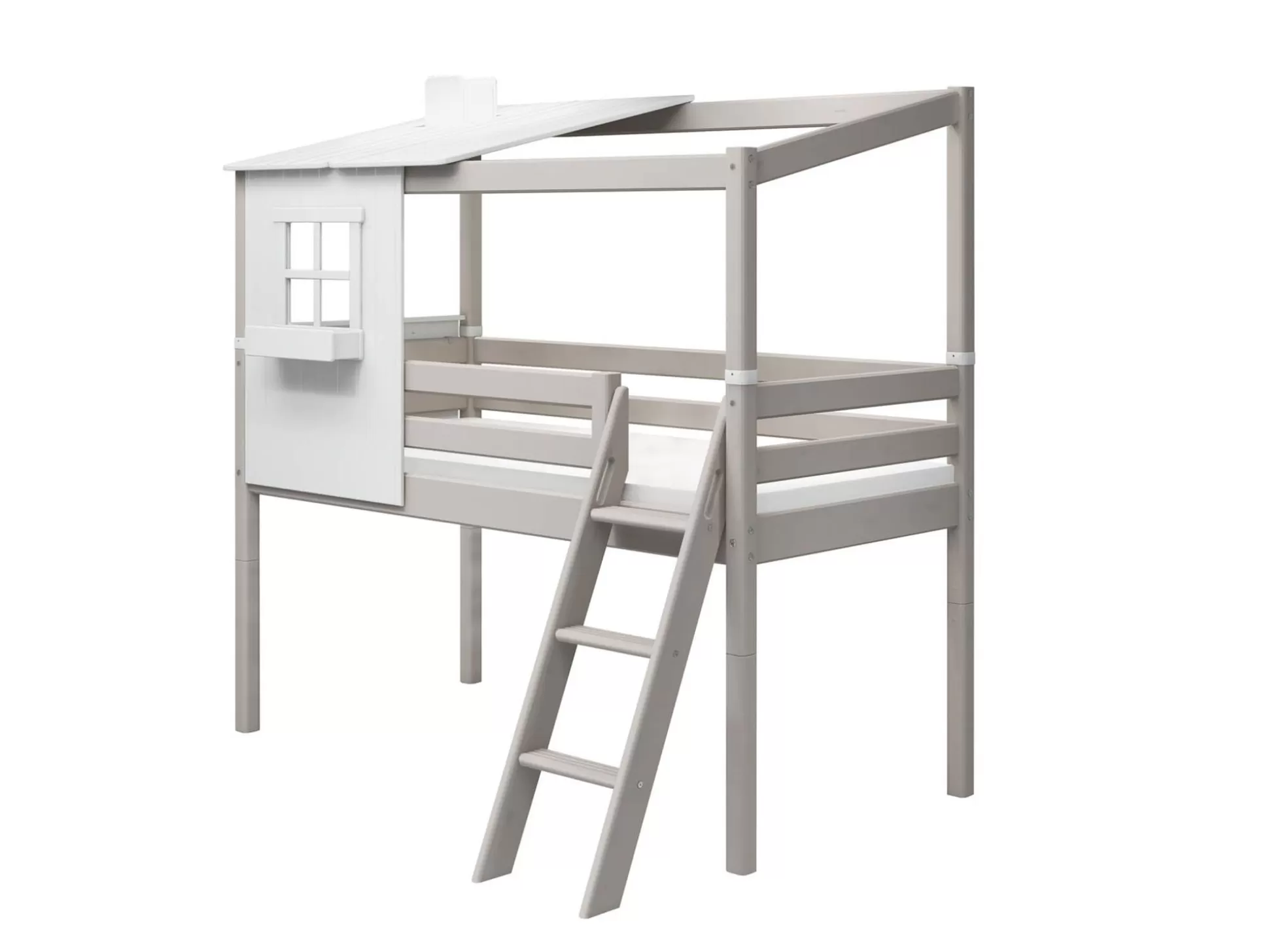 FLEXA Huisbedden>Halfhoogslaper M. 1/2 Classic-Huis White/Grey Washed Pine