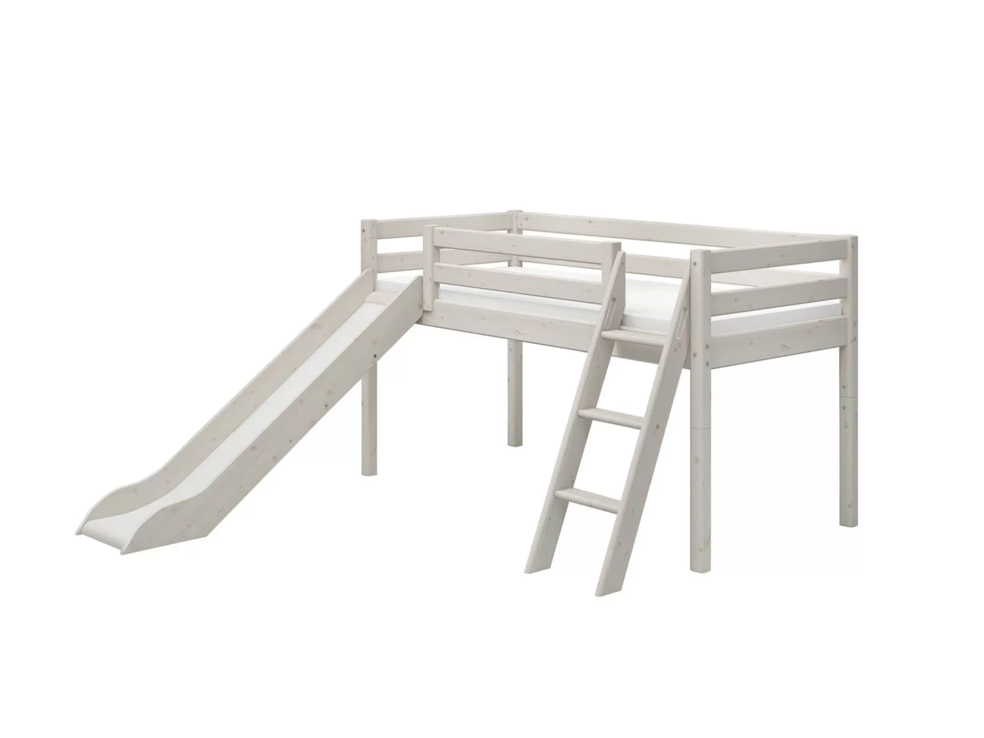 FLEXA Bedden Met Glijbaan>Halfhoogslaper M. Glijbaan En Schuine Ladder White Washed Pine