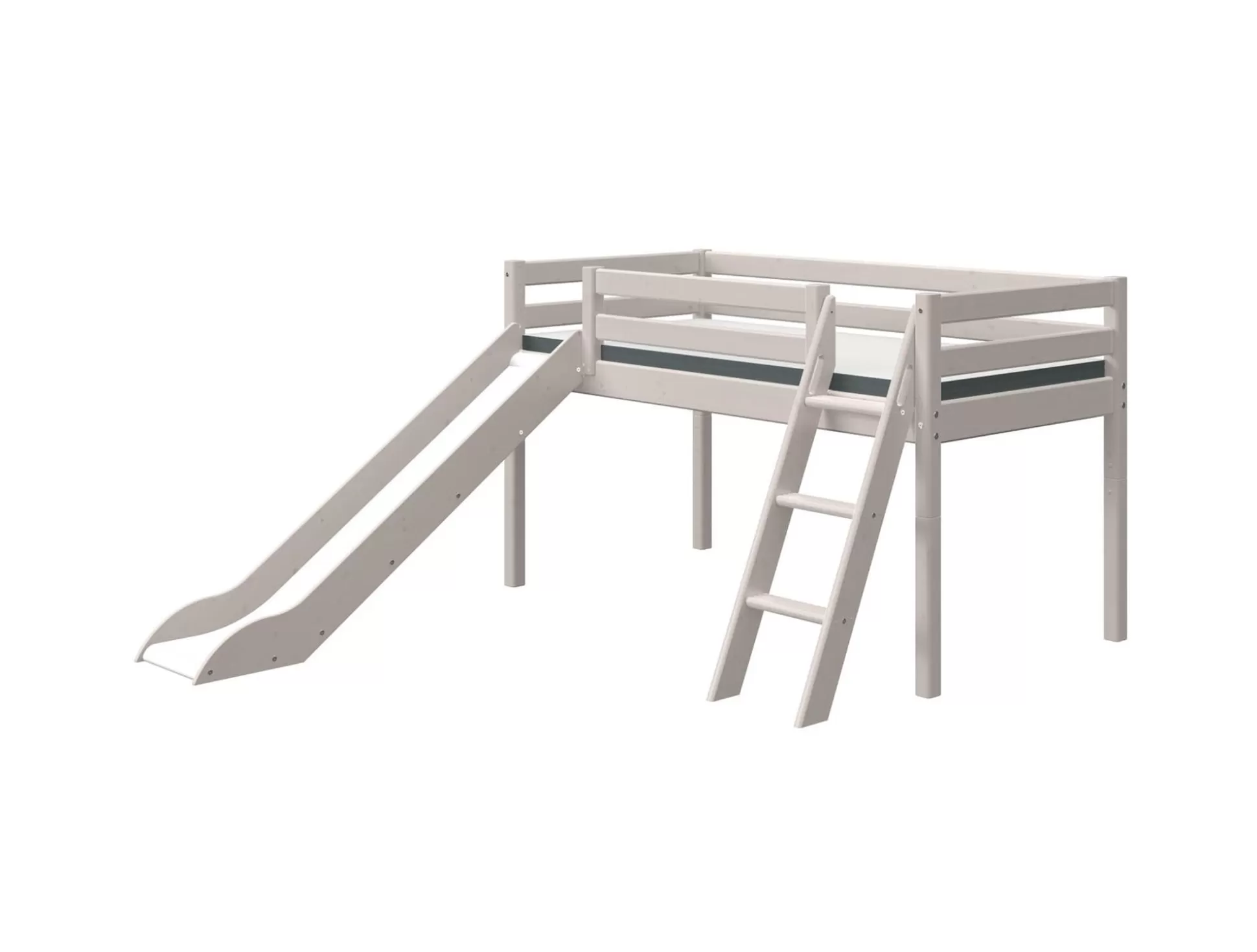 FLEXA Bedden Met Glijbaan>Halfhoogslaper M. Glijbaan En Schuine Ladder Grey Washed Pine