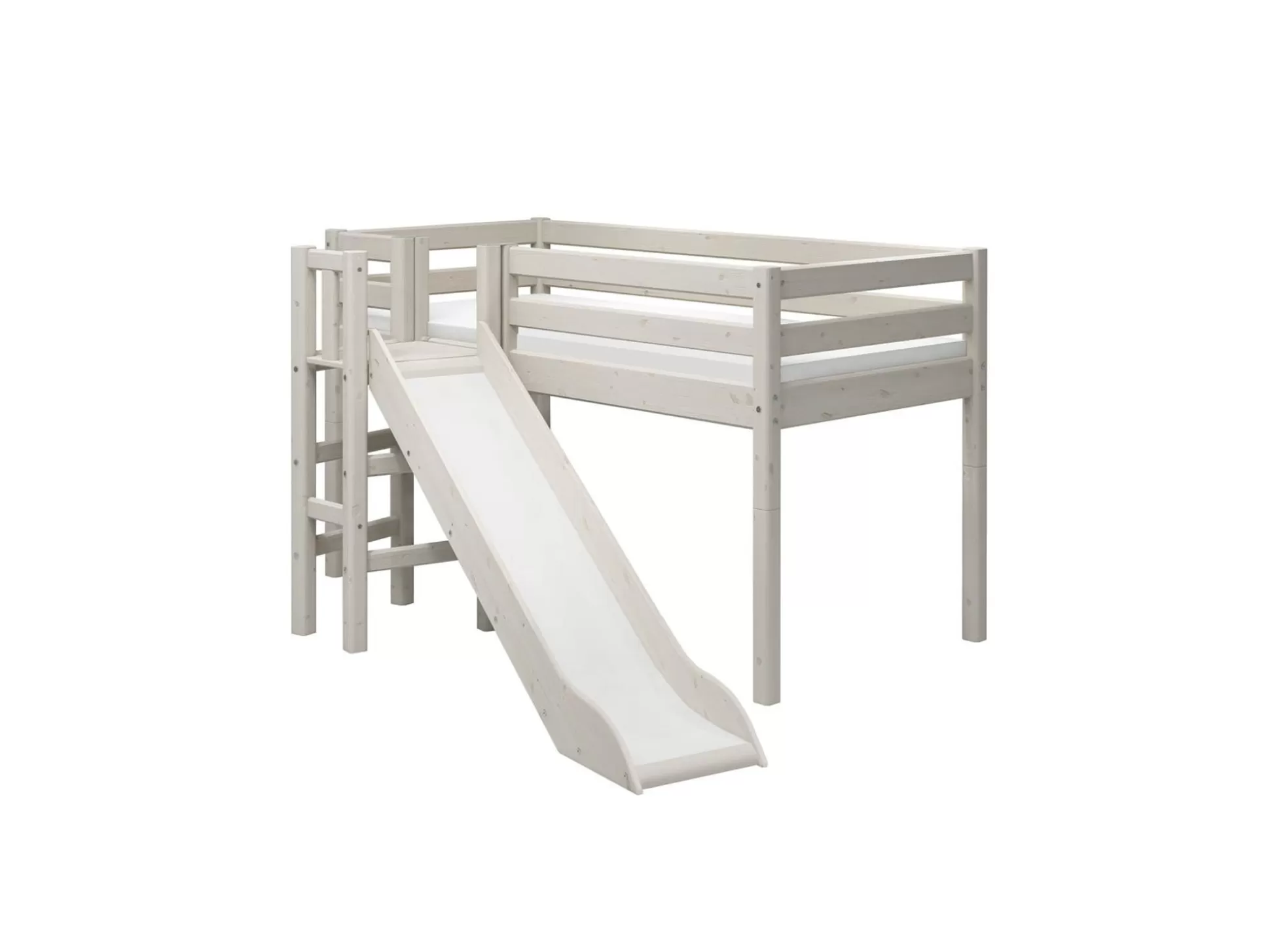 FLEXA Halfhoogslapers>Halfhoogslaper M. Platform En Glijbaan White Washed Pine