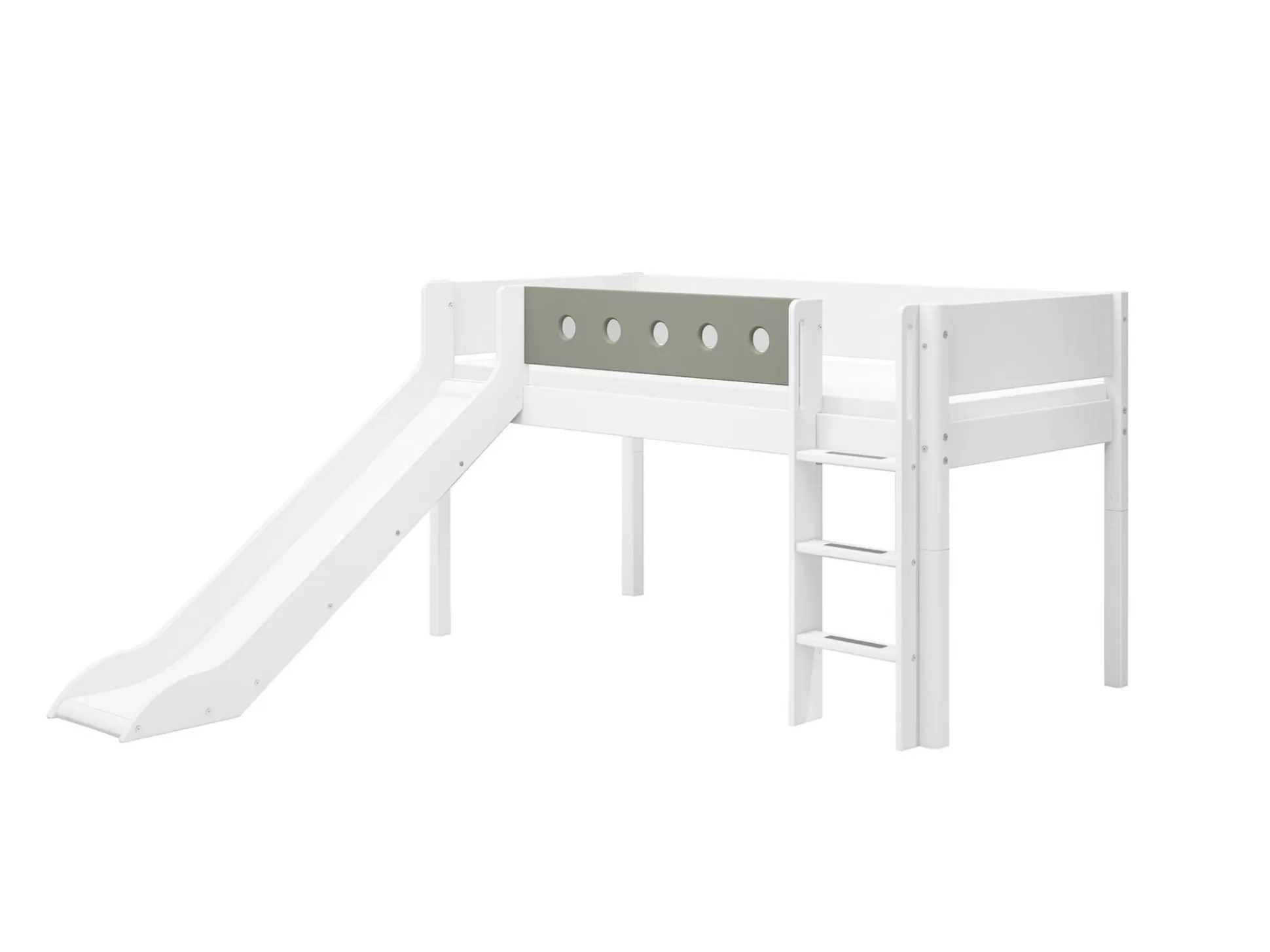 FLEXA Bedden Met Glijbaan>Halfhoogslaper M. Rechte Ladder En Glijbaan White/Natural Green