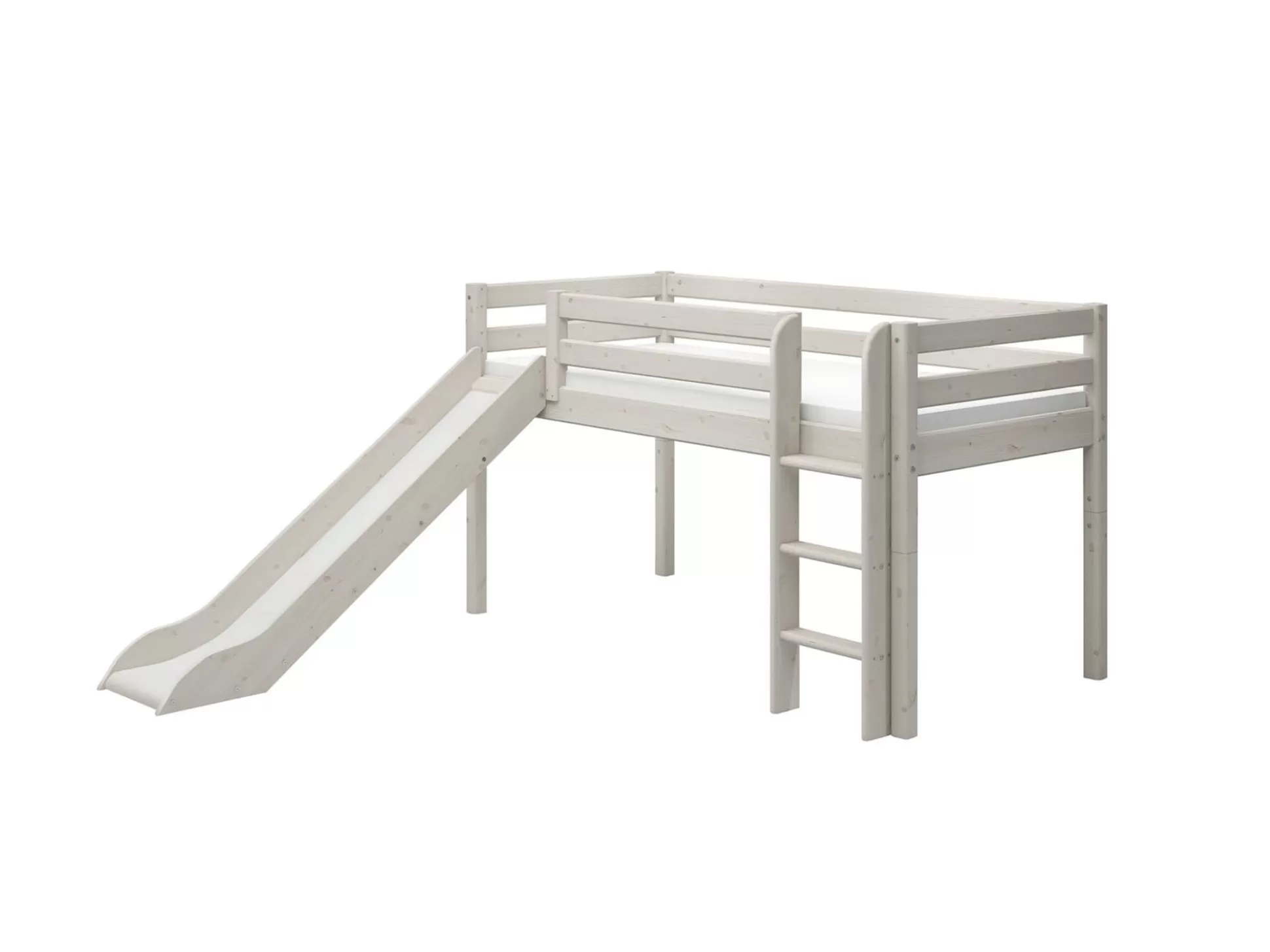 FLEXA Bedden Met Glijbaan>Halfhoogslaper M. Rechte Ladder En Glijbaan White Washed Pine