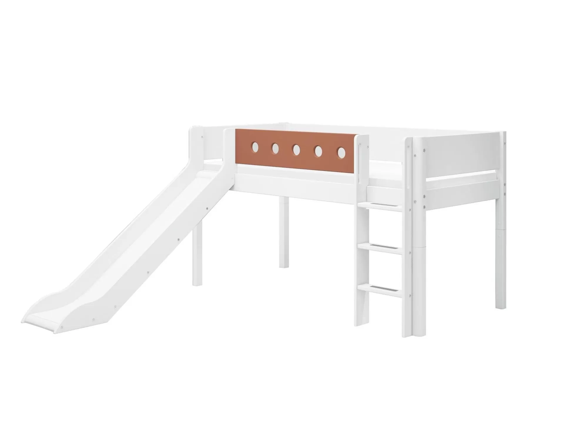 FLEXA Bedden Met Glijbaan>Halfhoogslaper M. Rechte Ladder En Glijbaan White/Blush