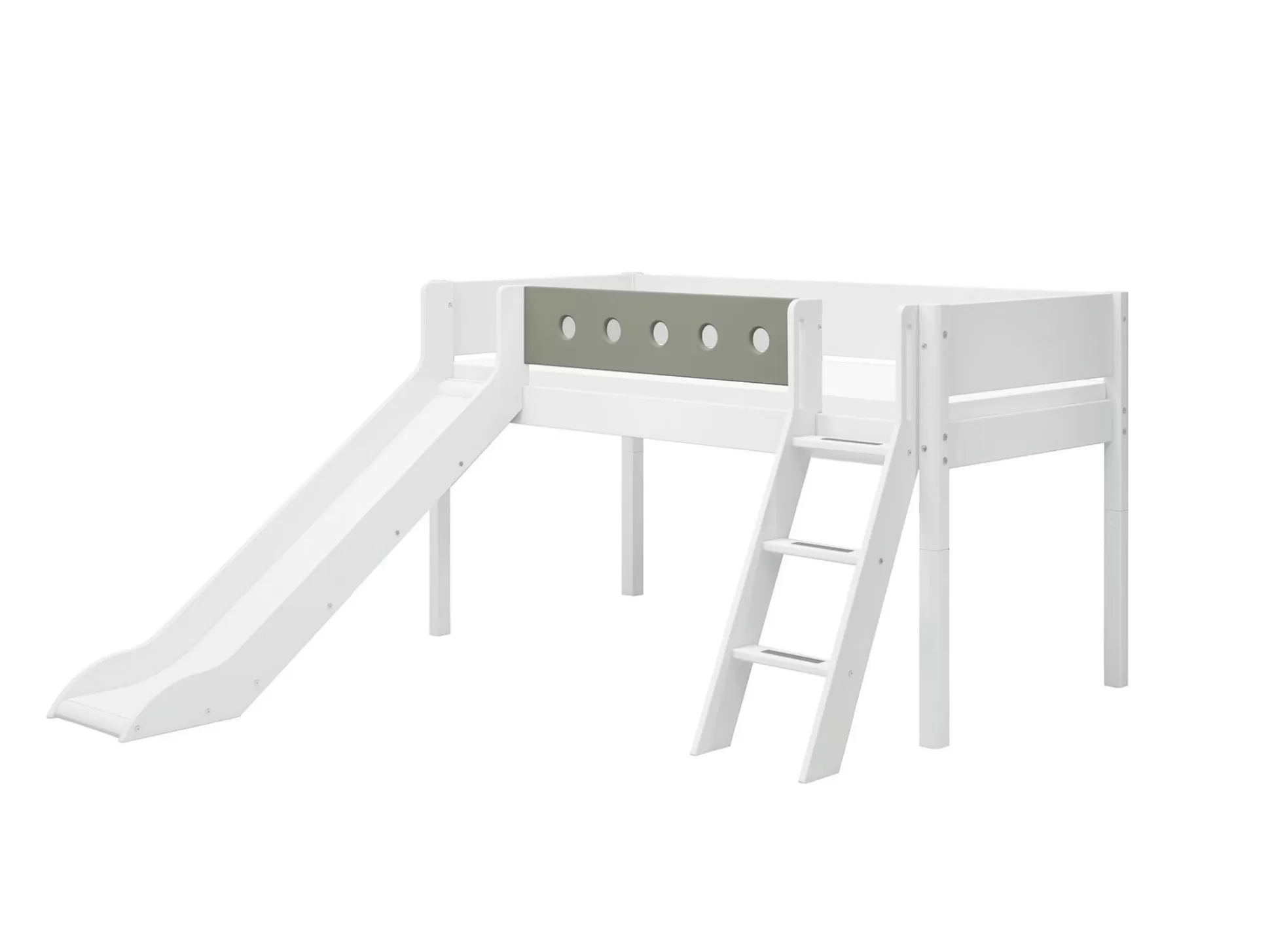 FLEXA Bedden Met Glijbaan>Halfhoogslaper M. Schuine Ladder En Glijbaan White/Natural Green