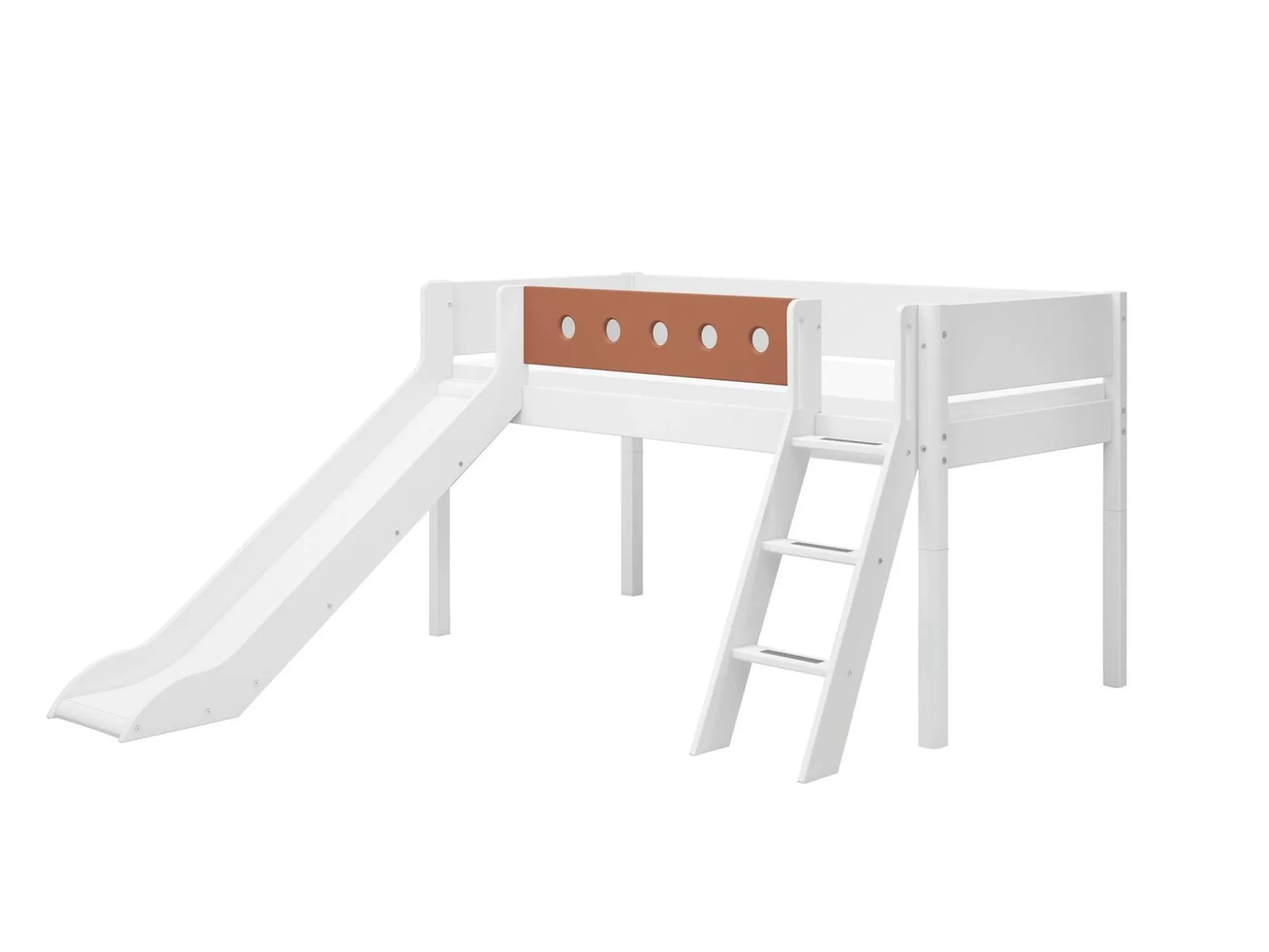 FLEXA Bedden Met Glijbaan>Halfhoogslaper M. Schuine Ladder En Glijbaan White/Blush