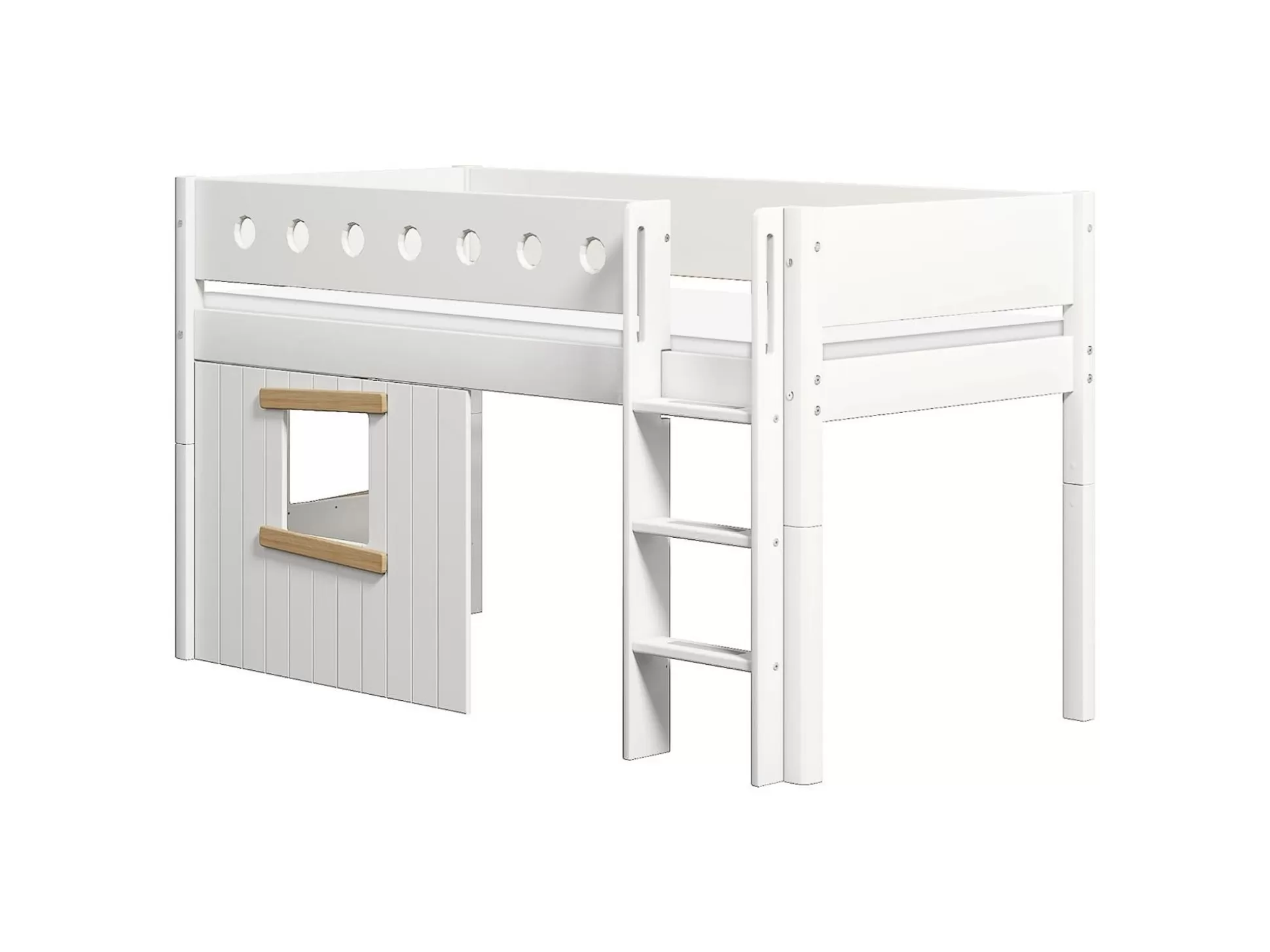 FLEXA Huisbedden>Halfhoogslaper, Rechte Ladder En Boomhut Bedfronten, Eiken Frame White/Oak