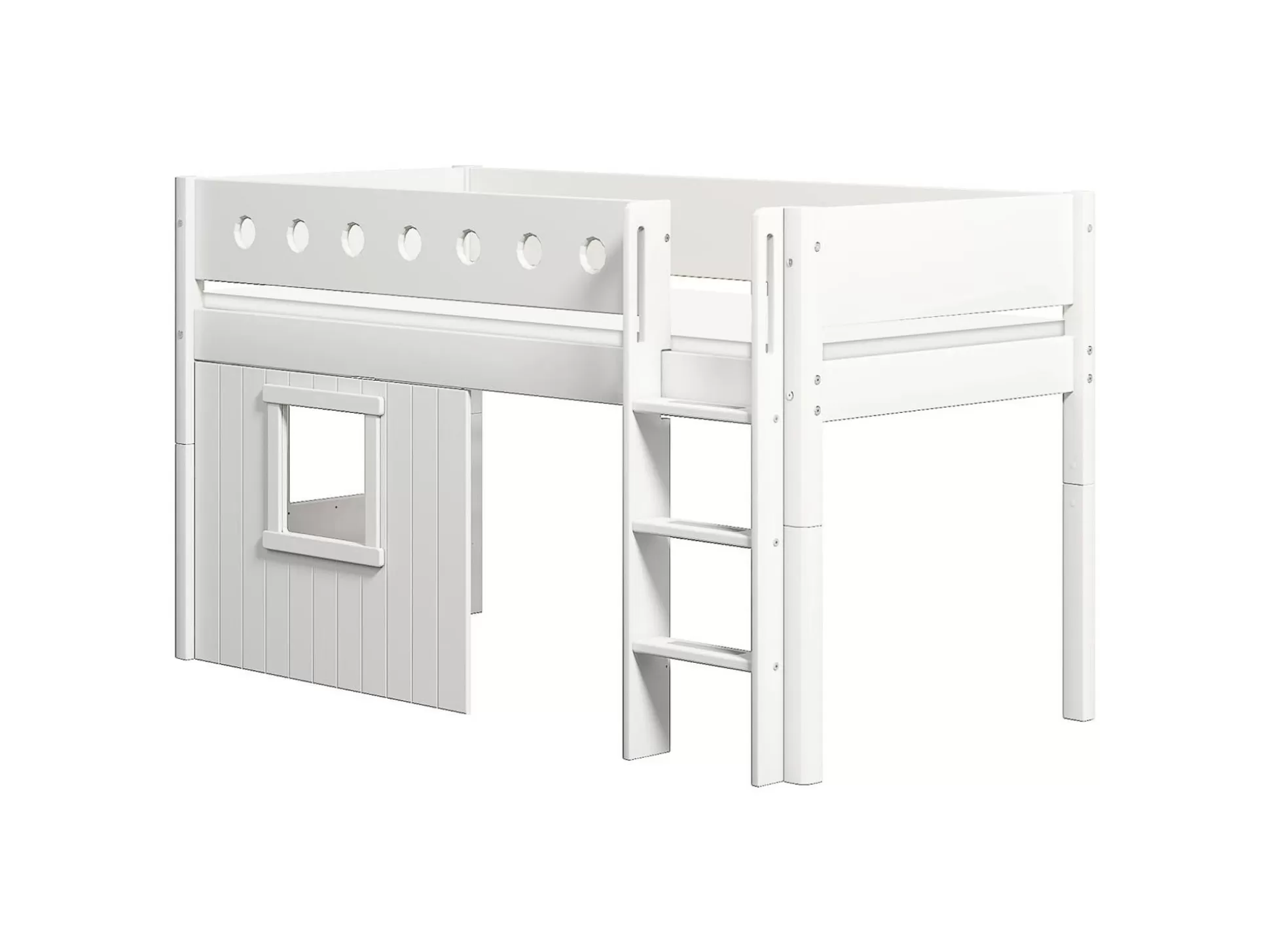 FLEXA Huisbedden>Halfhoogslaper, Rechte Ladder En Boomhut Bedfronten, Wit Frame White