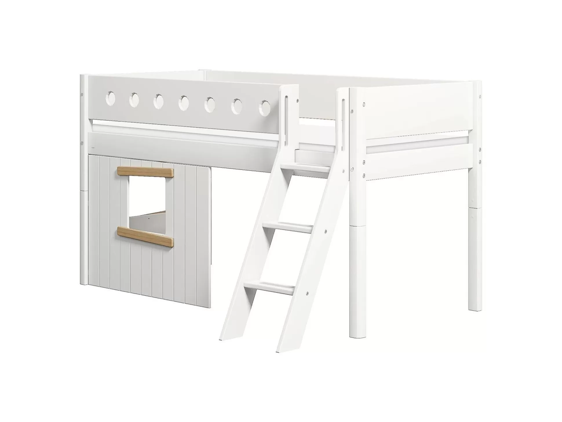 FLEXA Huisbedden>Halfhoogslaper, Schuine Ladder En Boomhut Bedfronten, Eiken Frame White/Oak