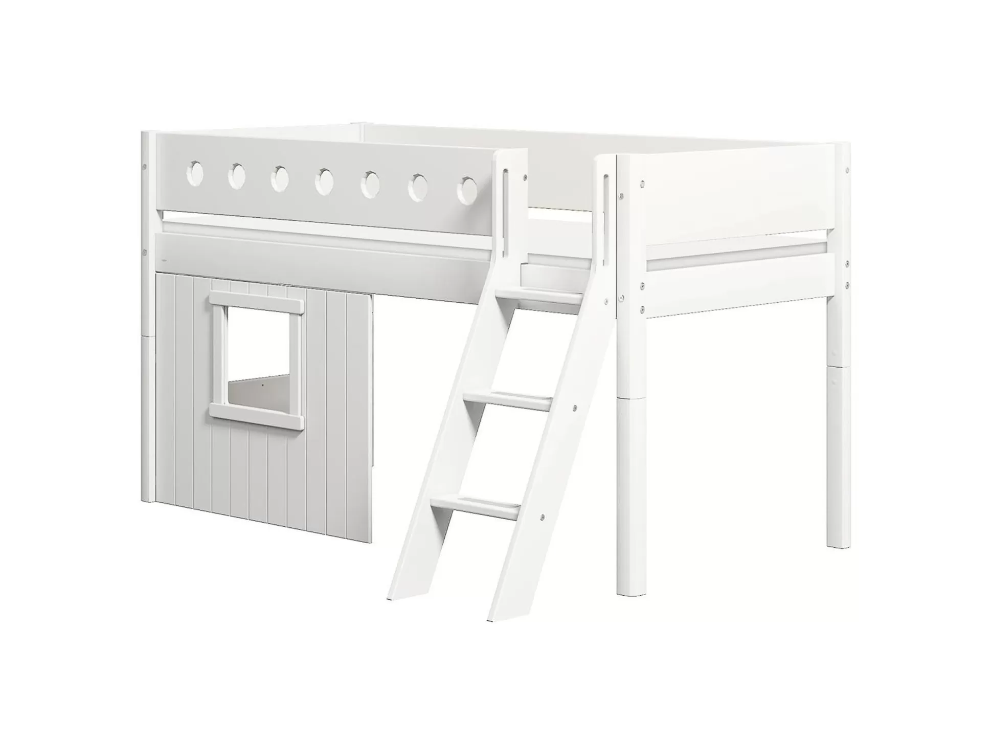 FLEXA Halfhoogslapers>Halfhoogslaper, Schuine Ladder En Boomhut Bedfronten, Wit Frame White