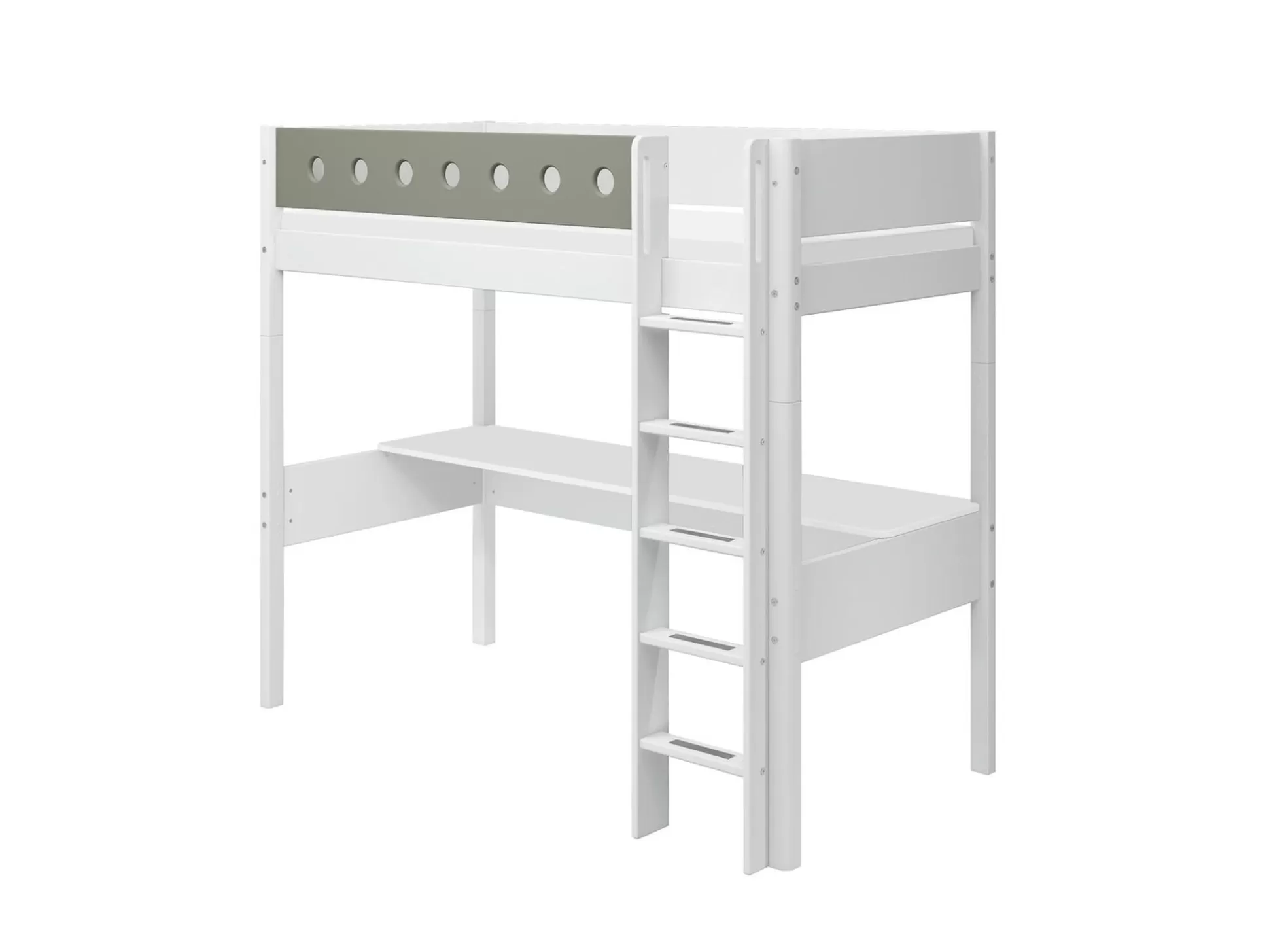 FLEXA Bedden Met Bureau>Hoogslaper Met Rechte Ladder White/Natural Green