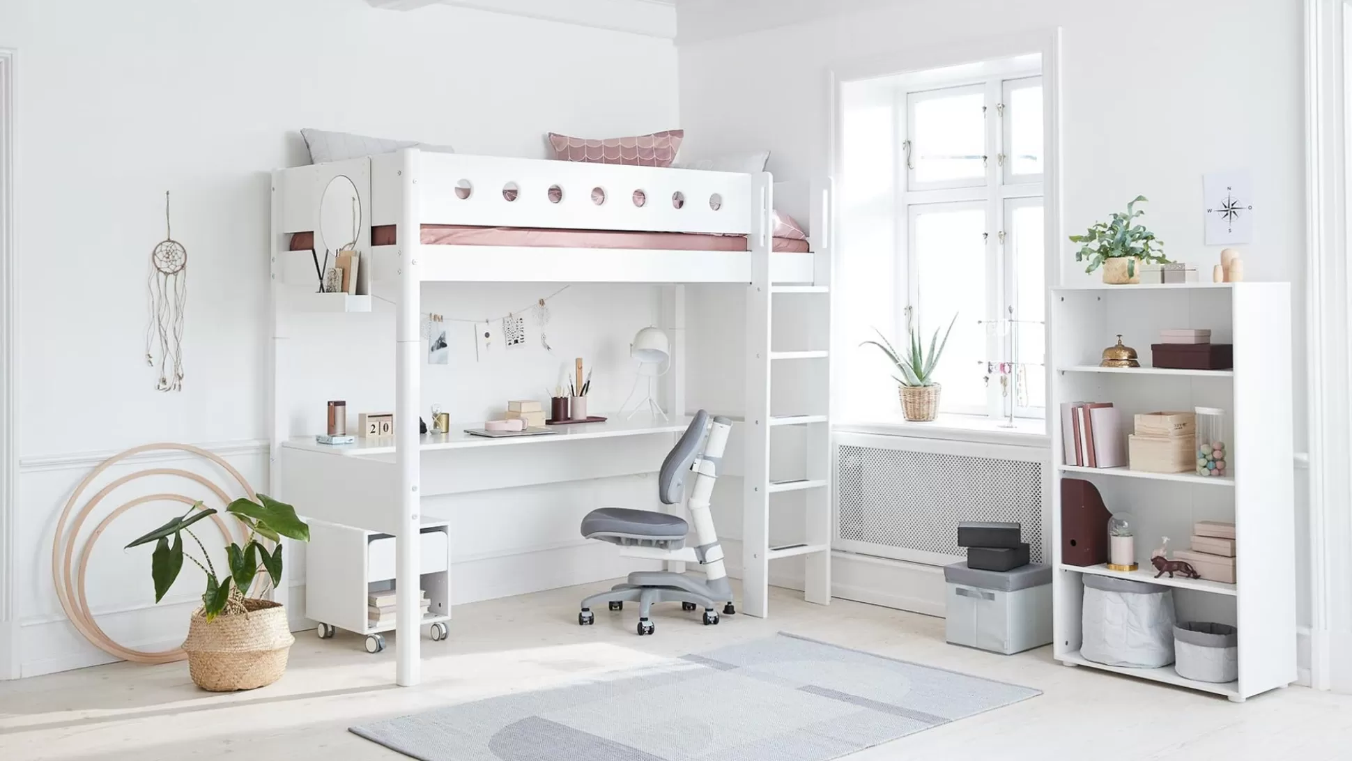 FLEXA Bedden Met Bureau>Hoogslaper Met Rechte Ladder White