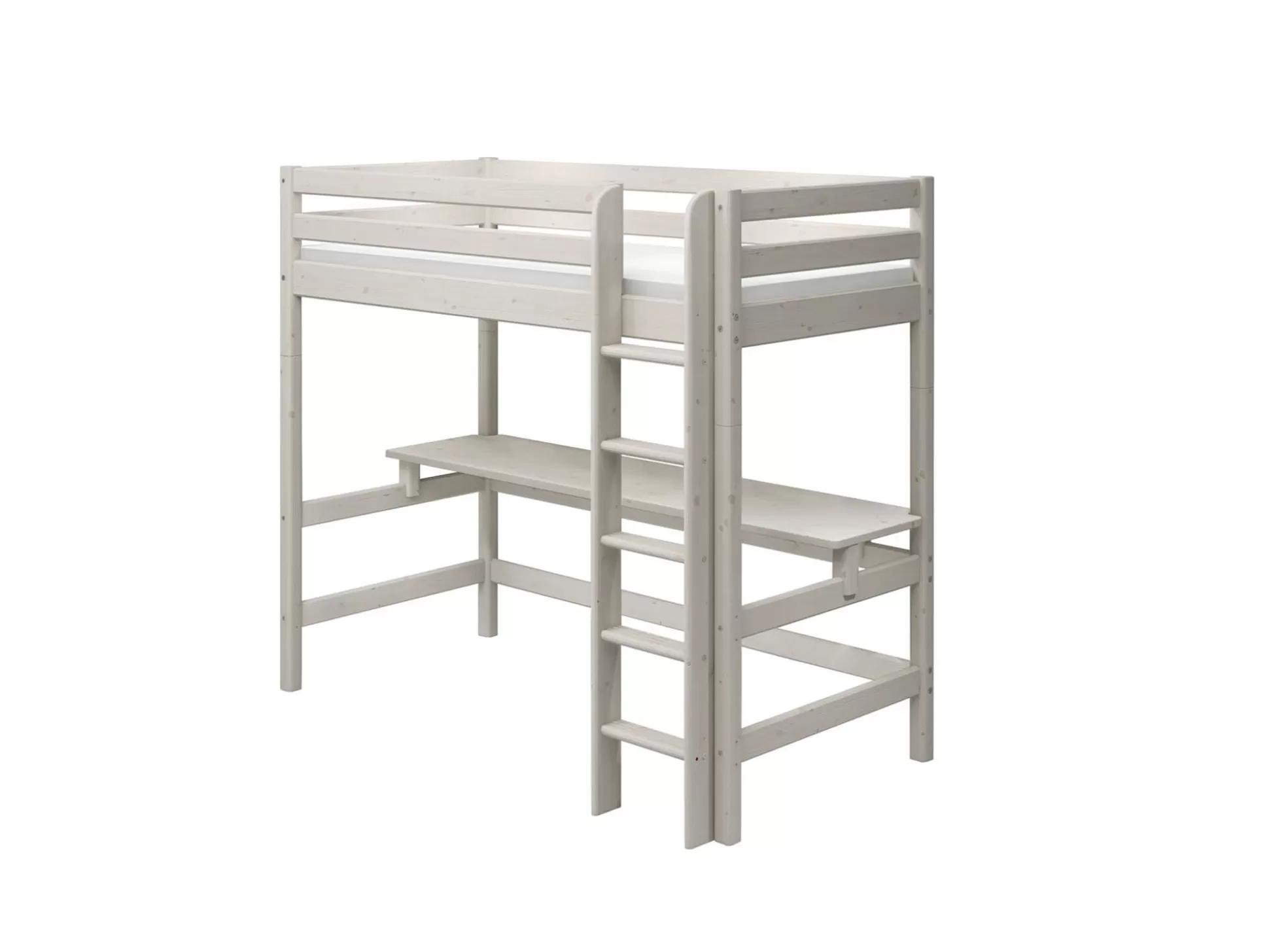 FLEXA Hoogslapers>Hoogslaper Met Rechte Ladder En Bureau White Washed Pine