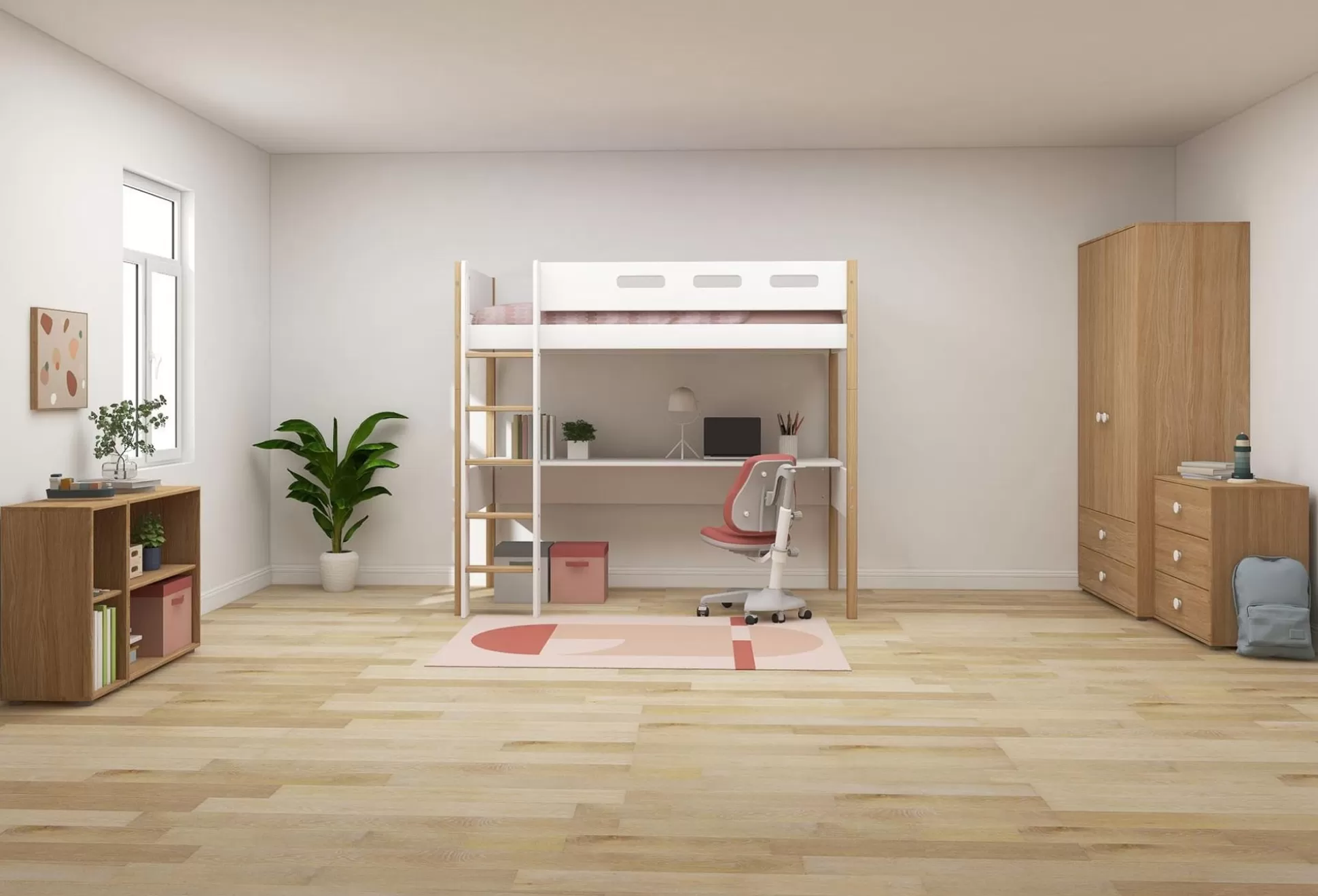 FLEXA Bedden Met Bureau>Hoogslaper Met Rechte Ladder En Bureau White/Oak