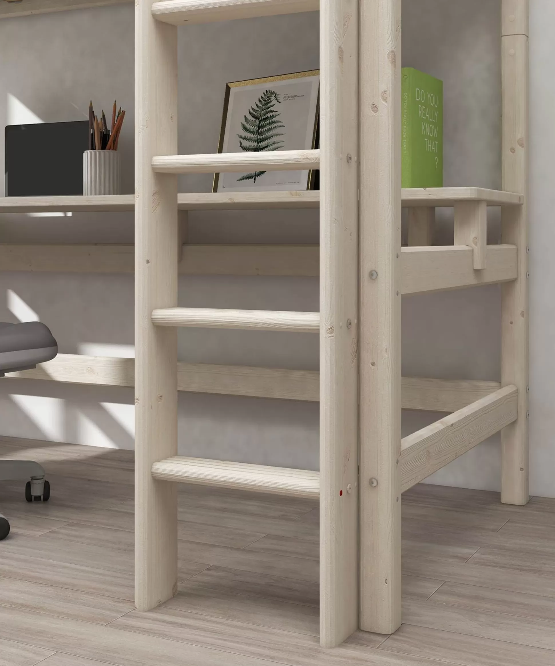 FLEXA Bedden Met Bureau>Hoogslaper Met Rechte Ladder En Bureau White Washed Pine