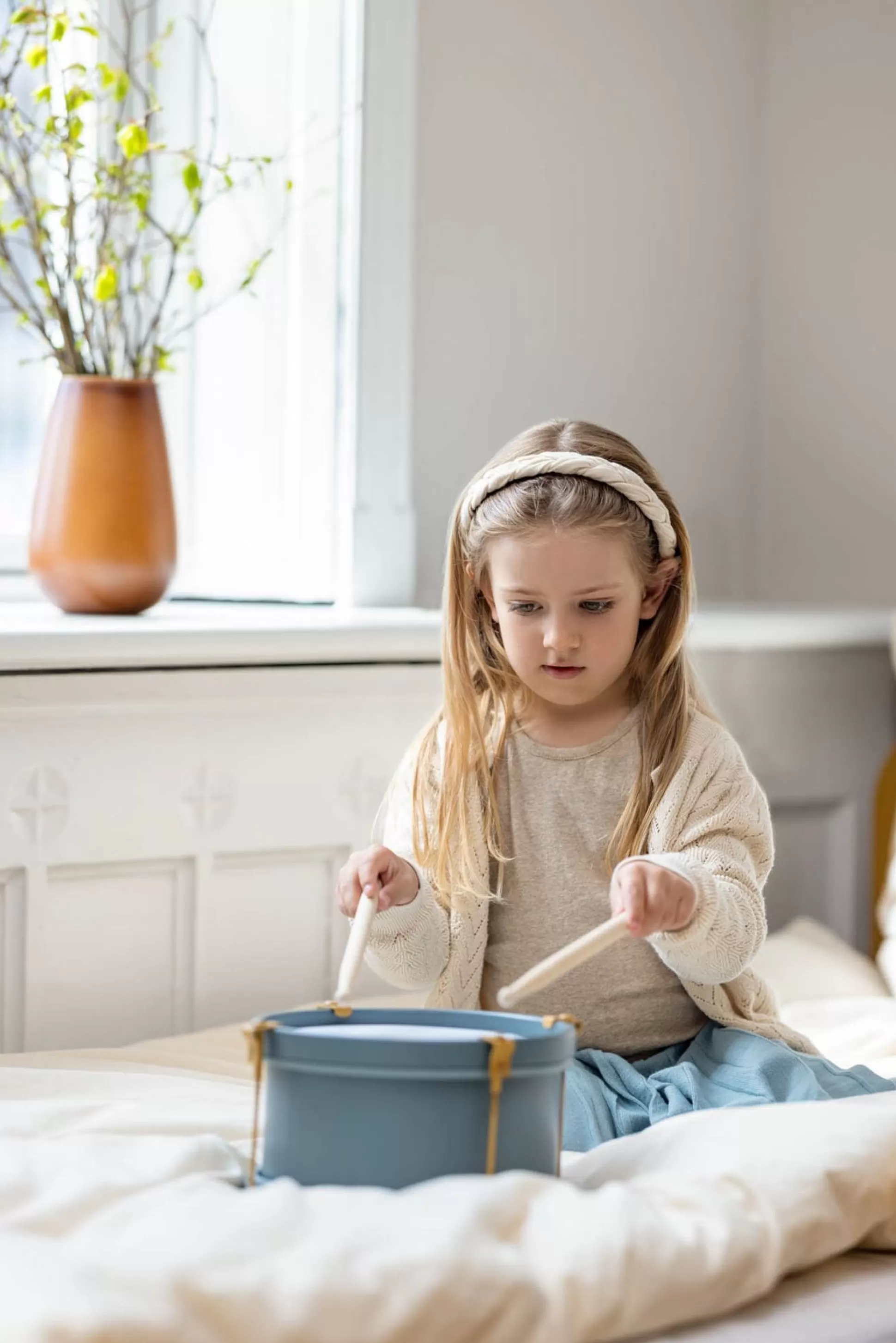 FLEXA Muzikaal Speelgoed>Houten Trommel Blue-Ish