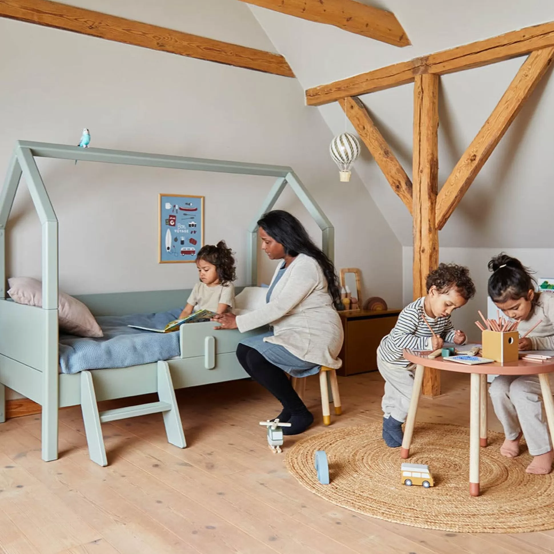 FLEXA Juniorbed>Juniorbed Met Speelhuis, Uitvalbeveiliging En Ladder Green