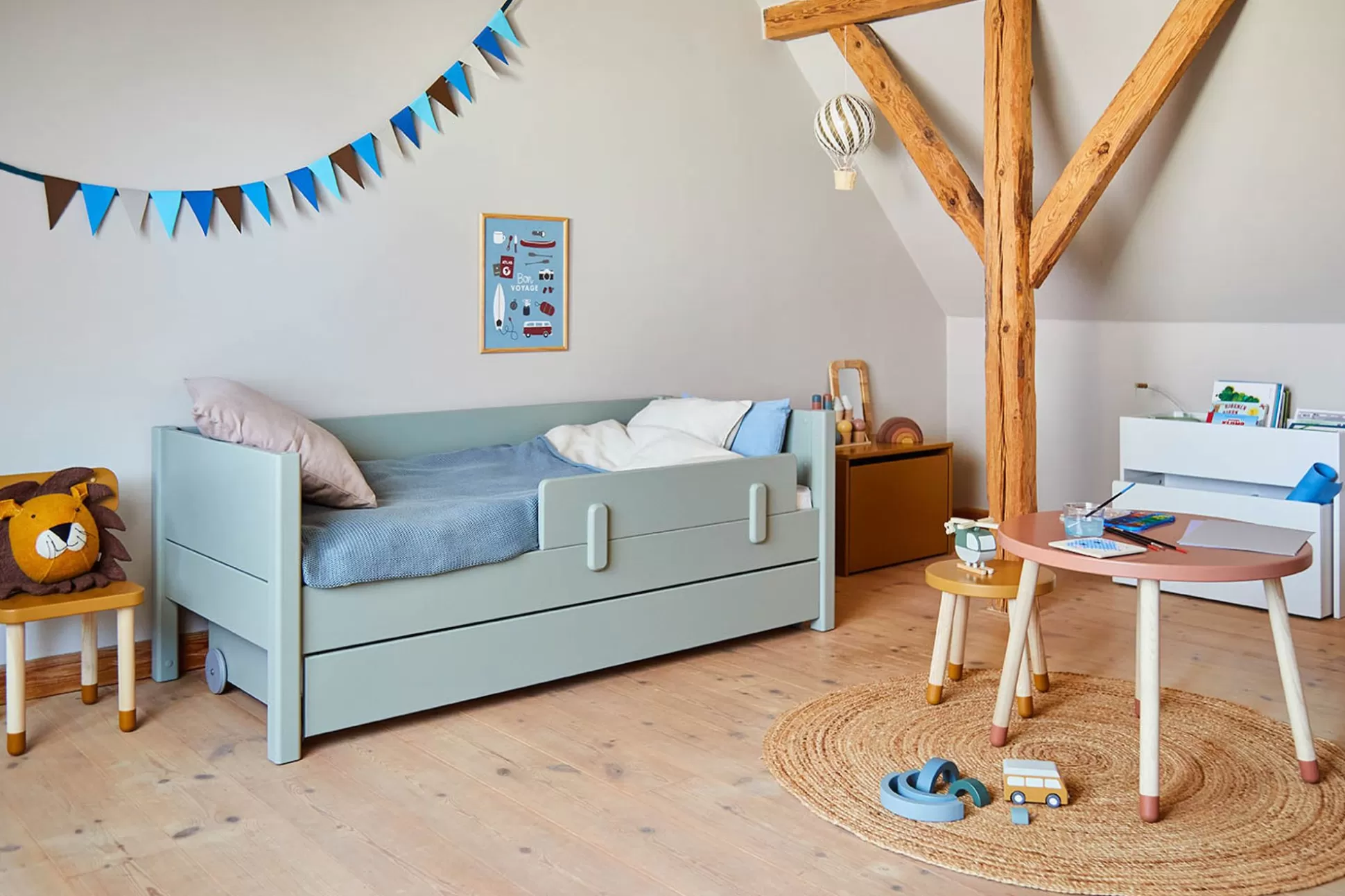 FLEXA Juniorbed>Juniorbed Met Uitvalbeveiliging En Lade Green