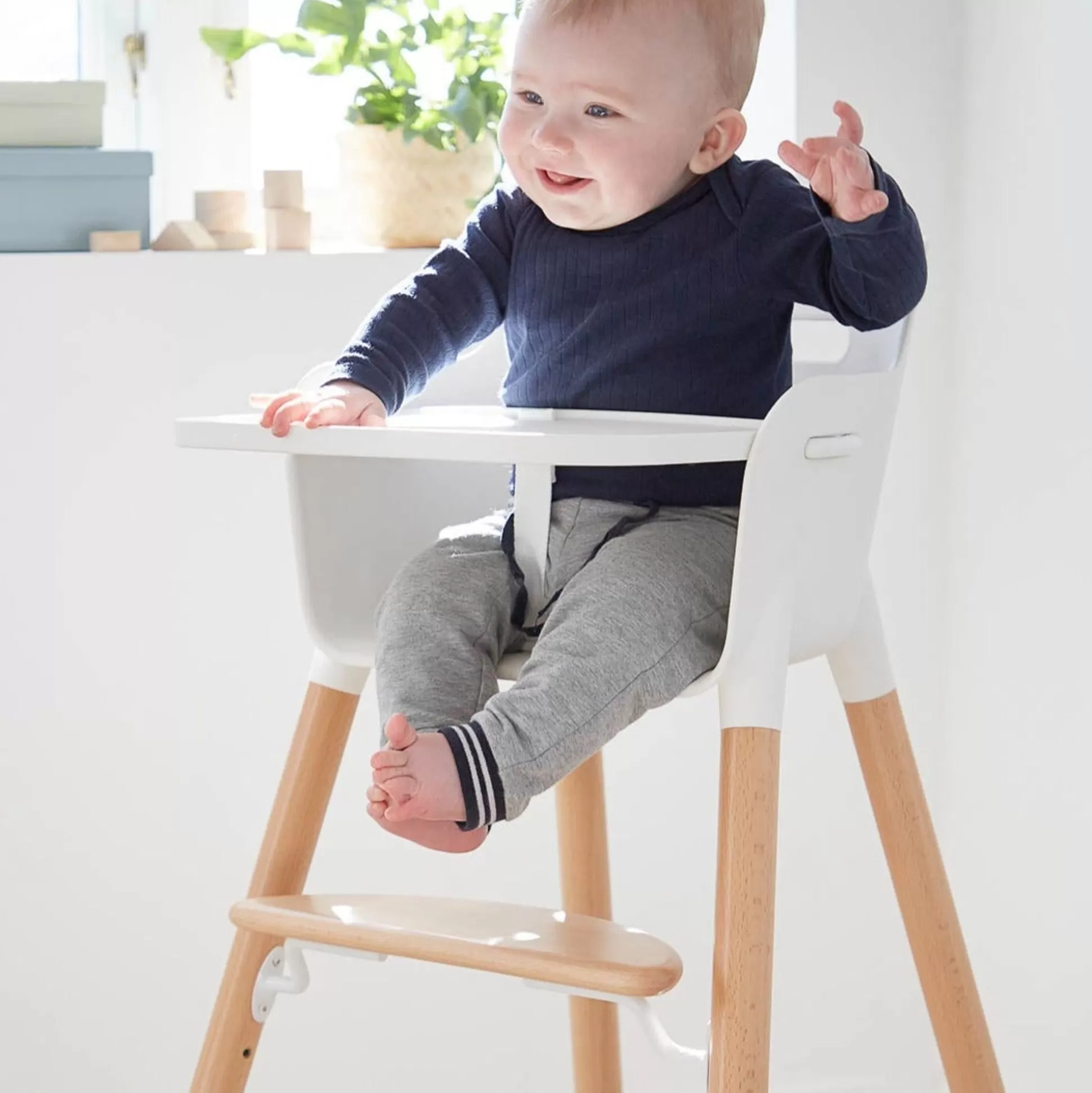 FLEXA Baby>Kinderstoel Met Tafelblad White/Clear Lacquer Beech