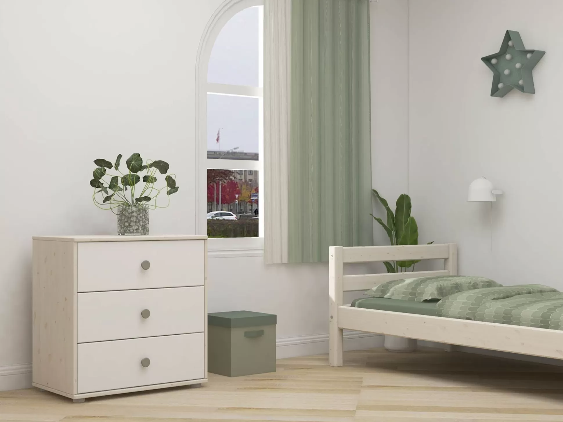 FLEXA Ladekasten>Ladekast Met 3 Laden Natural Green/White Washed Pine