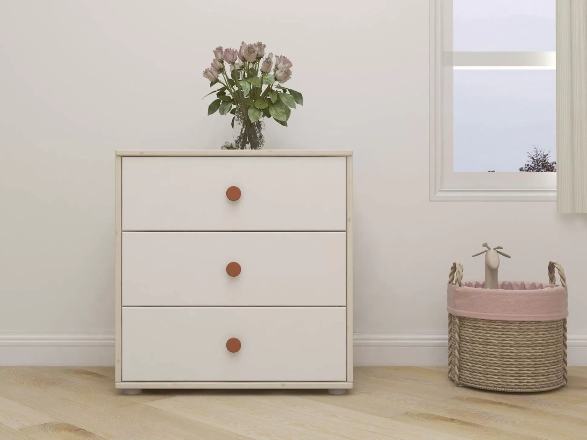 FLEXA Classic>Ladekast Met 3 Laden Light Blush/White Washed Pine