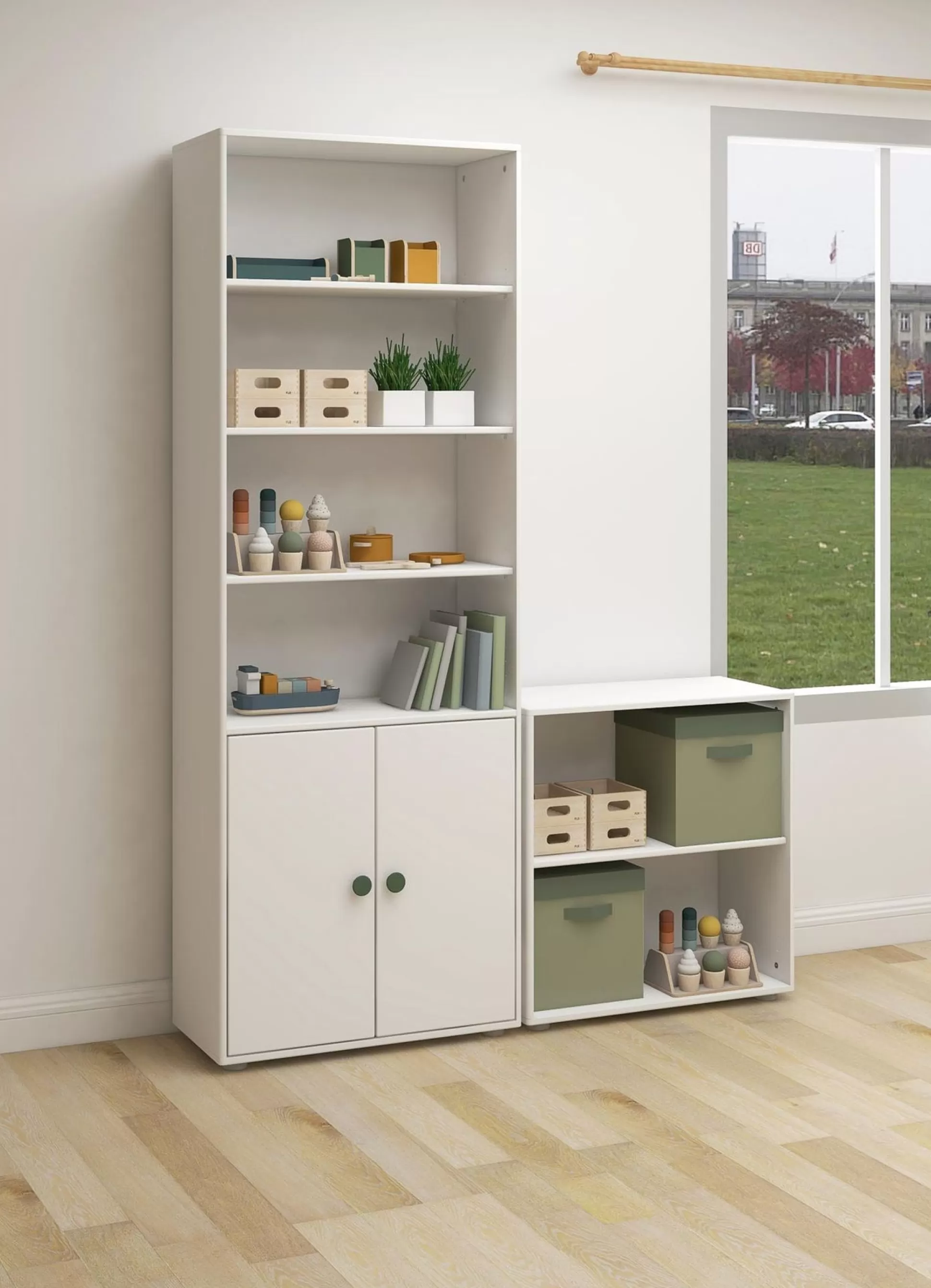 FLEXA Boekenkasten>Maxi-Boekenkast, 2 Deuren White/Deep Green