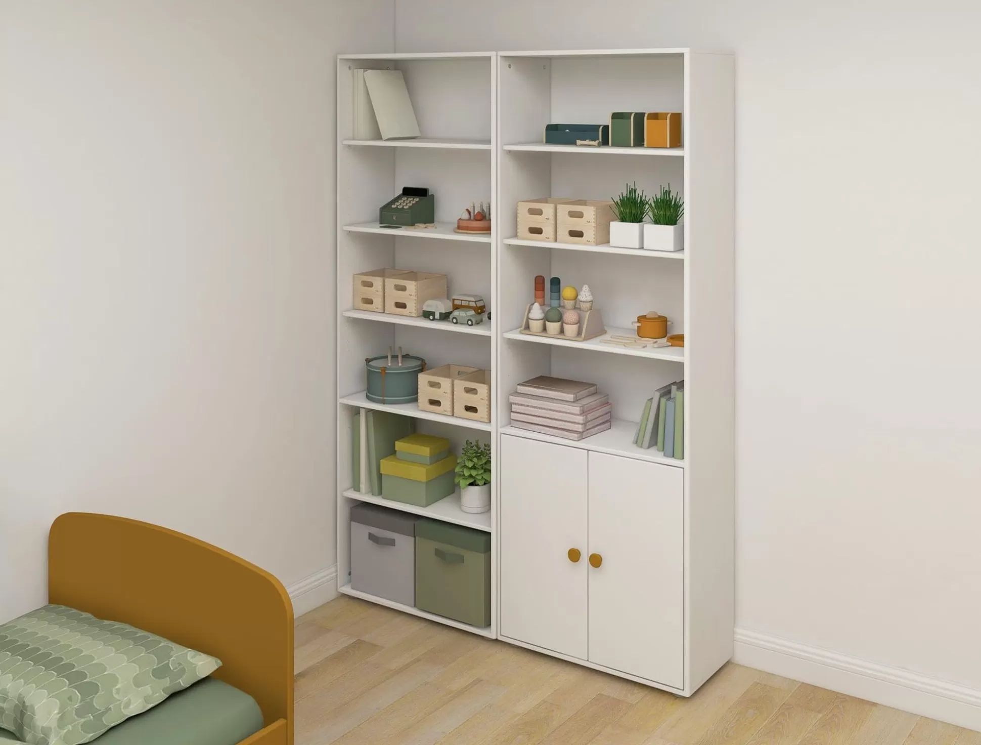 FLEXA Boekenkasten>Maxi-Boekenkast, 2 Deuren White/Mustard