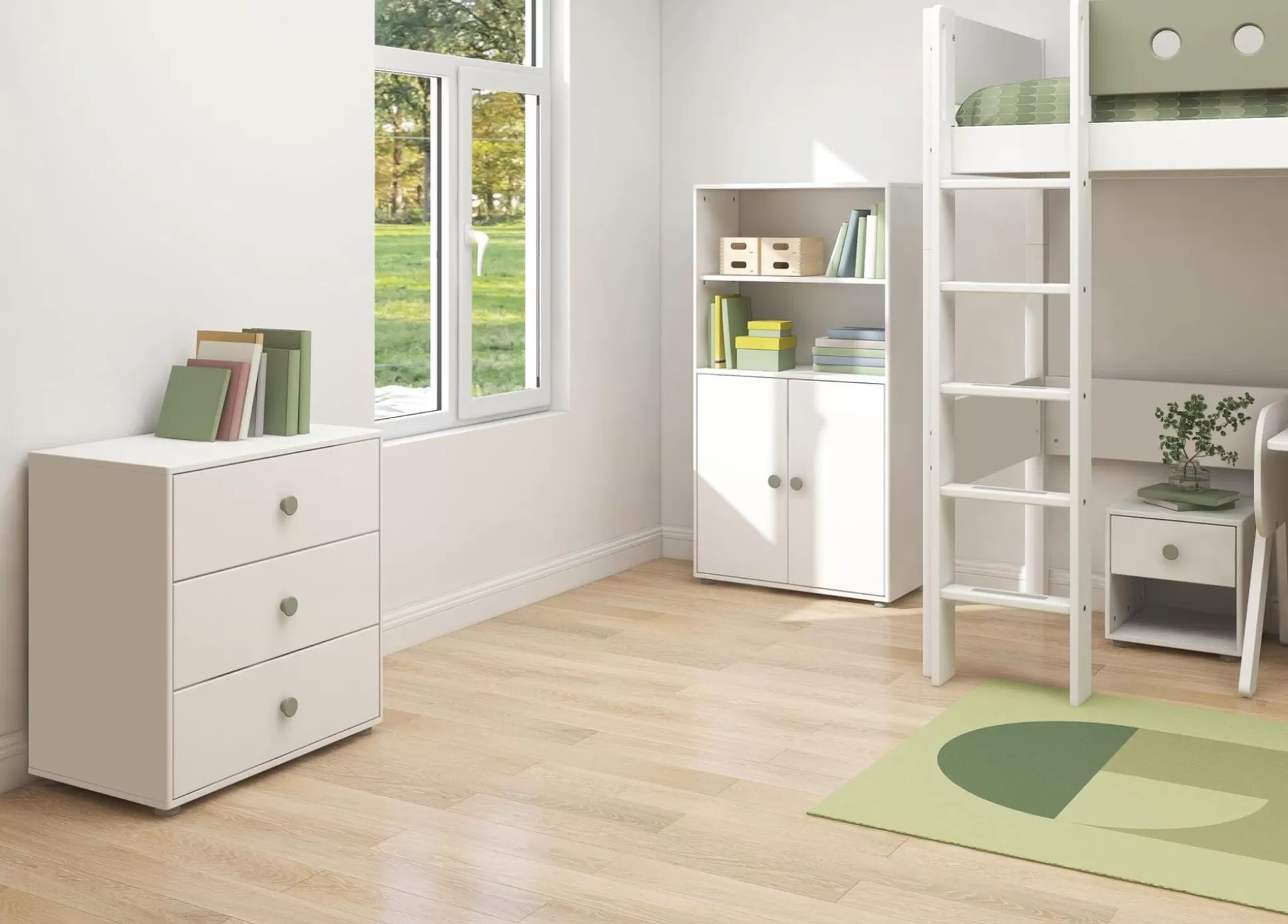 FLEXA Roomie>Midi-Boekenkast, 2 Deuren White/Natural Green