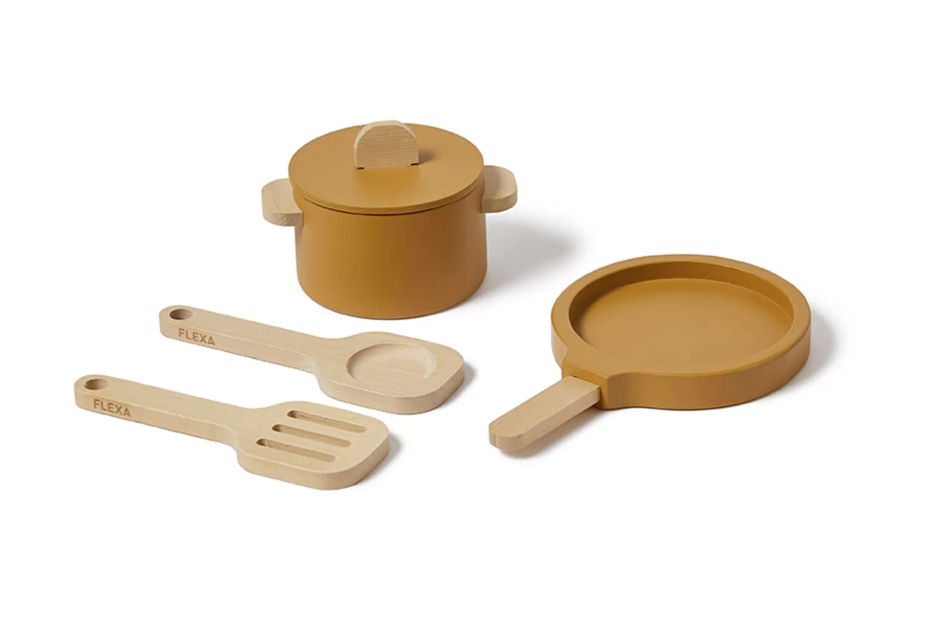 FLEXA Houten Speelgoed>Pot & Pan Mustard/Birch Plywood