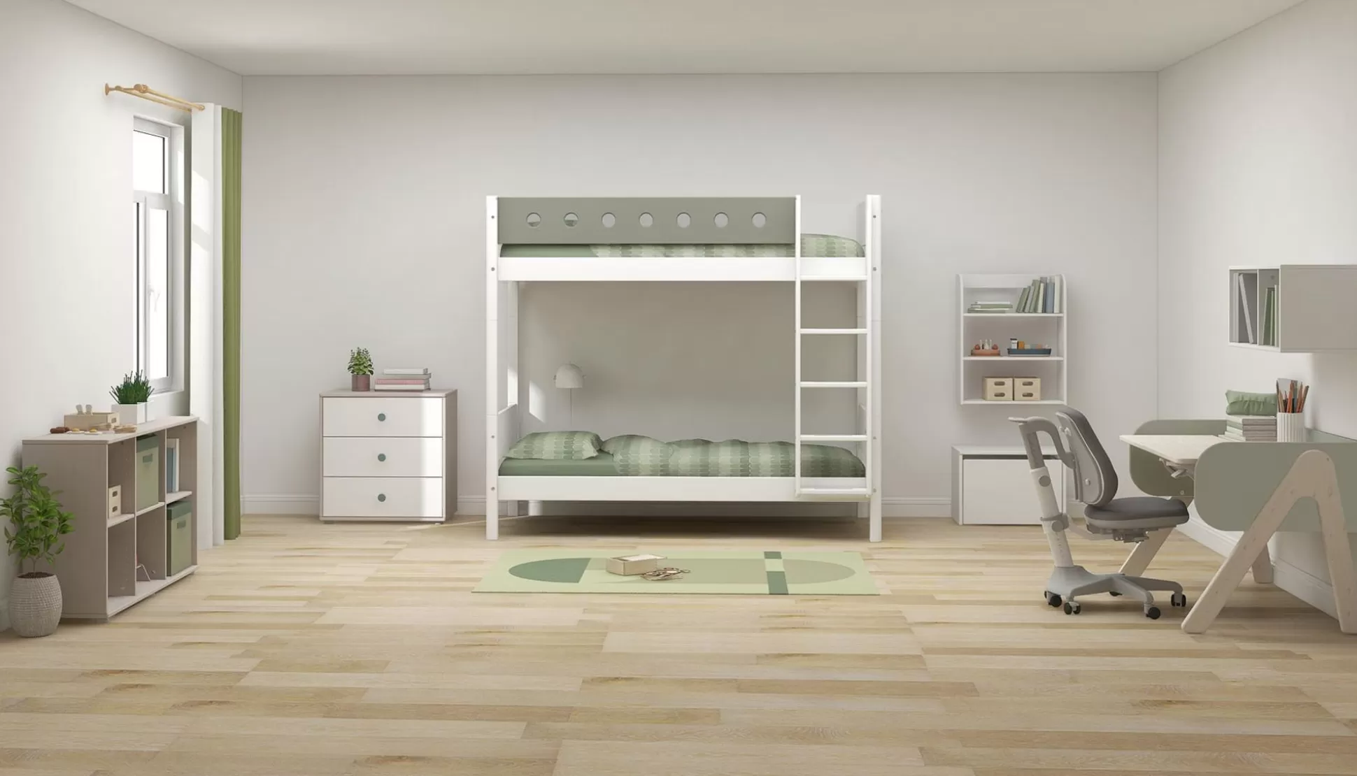 FLEXA Stapelbedden>Stapelbed Met Extra Hoogte White/Natural Green