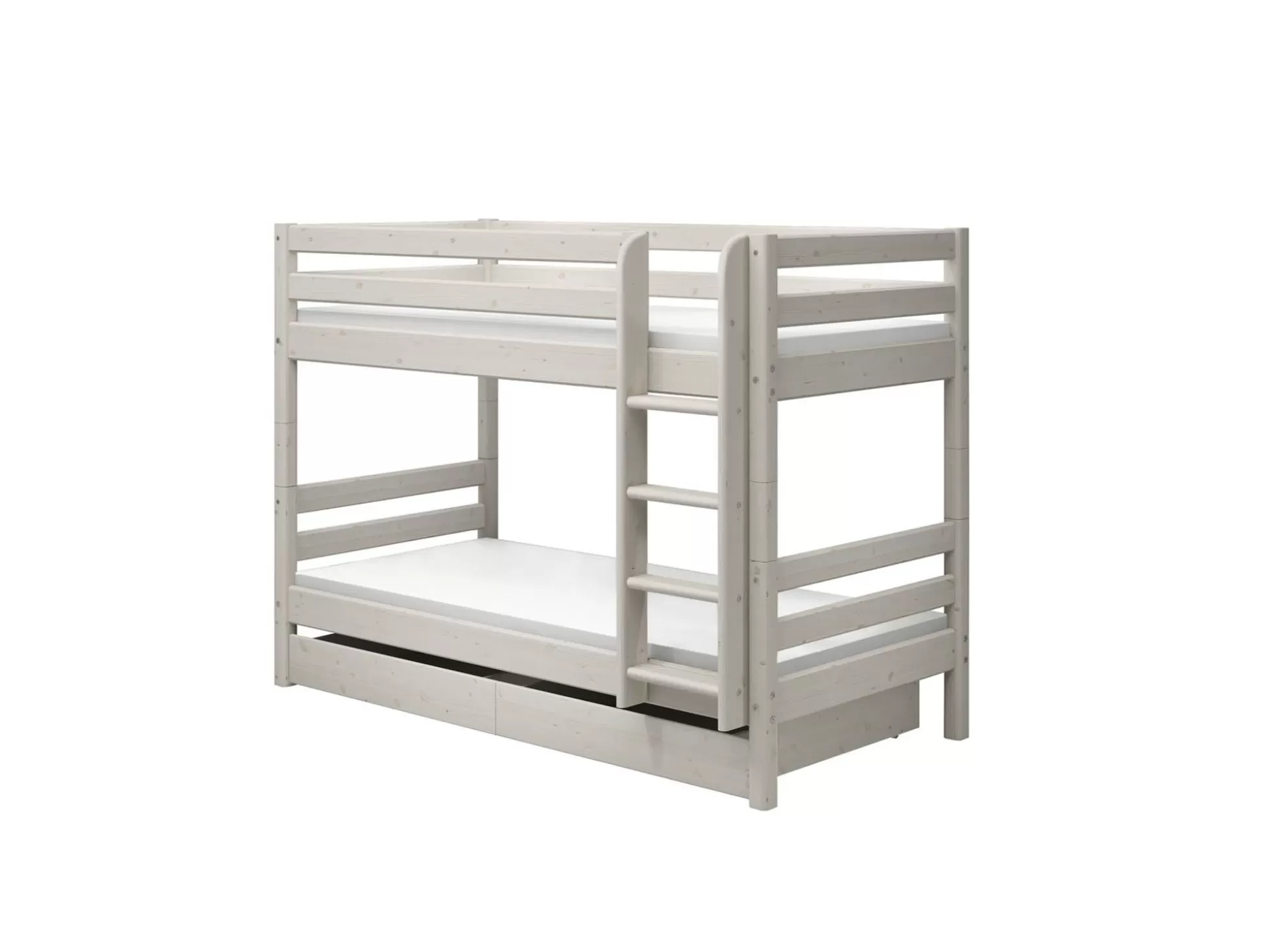 FLEXA Bedden Met Lades>Stapelbed Met Rechte Ladder White Washed Pine