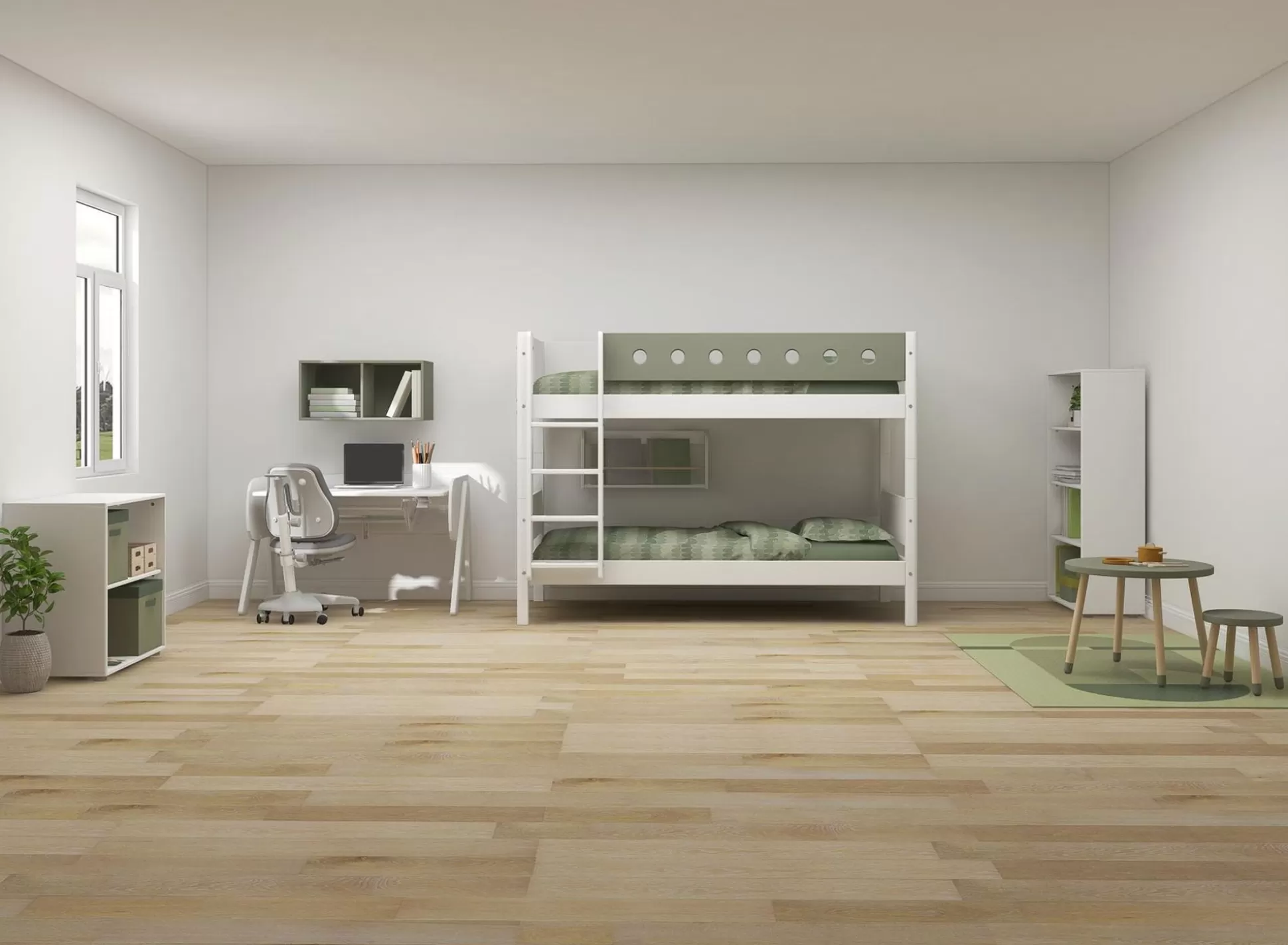 FLEXA Stapelbedden>Stapelbed Met Rechte Ladder White/Natural Green