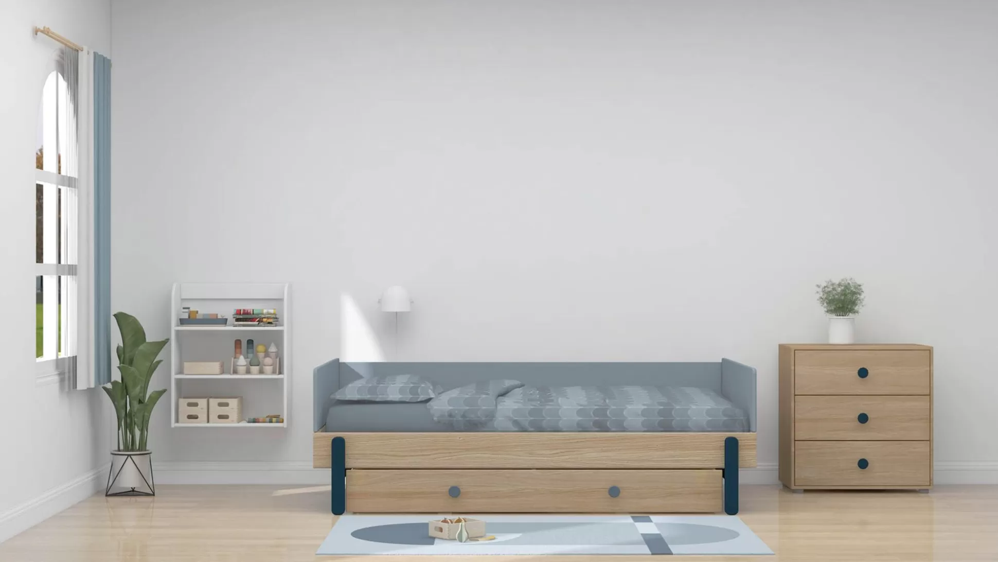 FLEXA Bedlades>Underbed Drawer Blueberry/Oak