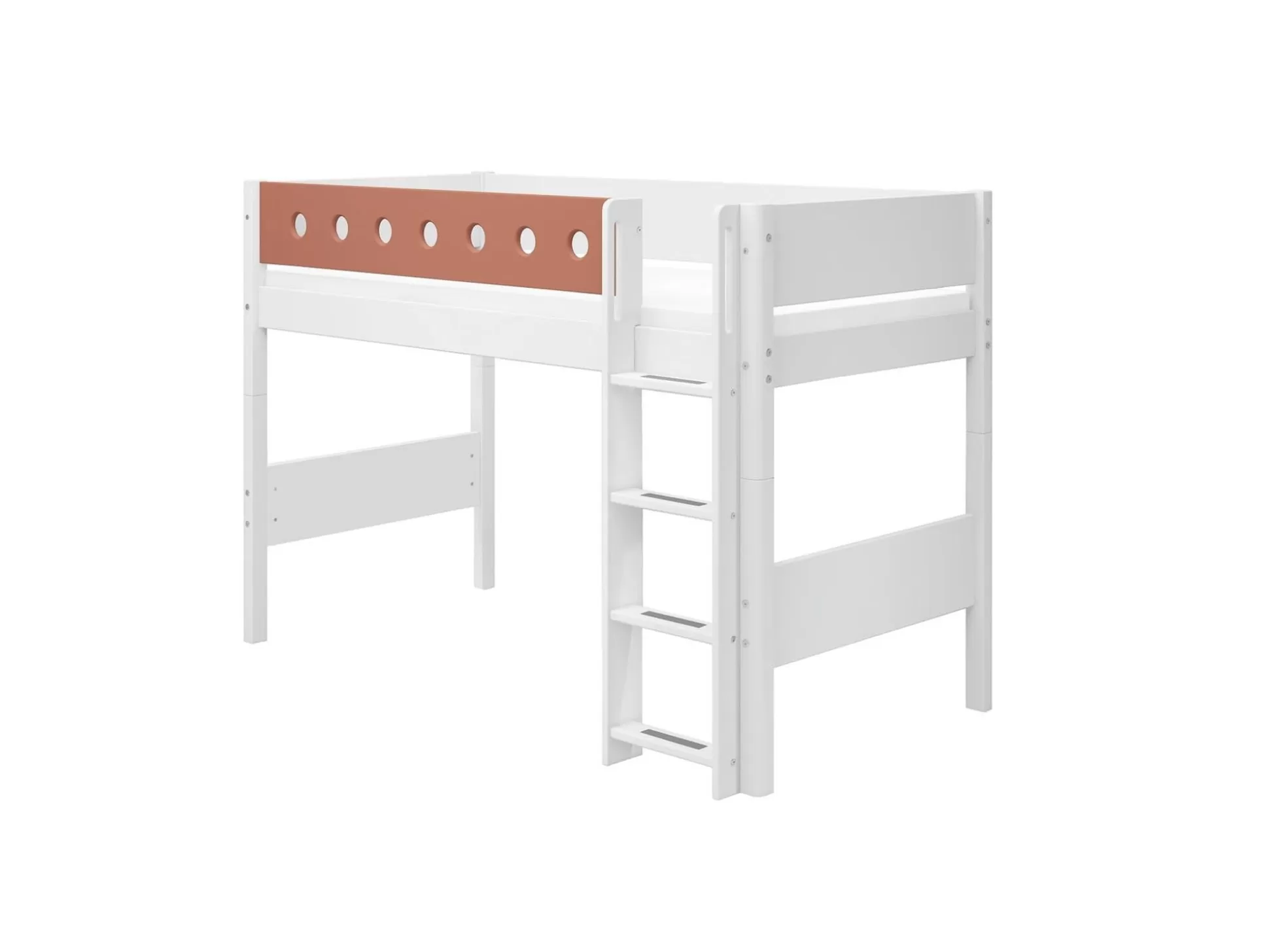 FLEXA Verhoogde Halfhoogslapers>Verhoogde Halfhoogslaper M. Rechte Ladder White/Blush