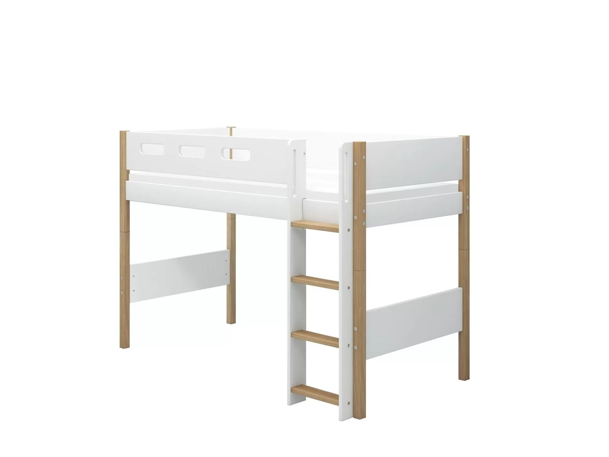 FLEXA Verhoogde Halfhoogslapers>Verhoogde Halfhoogslaper M. Rechte Ladder White/Oak