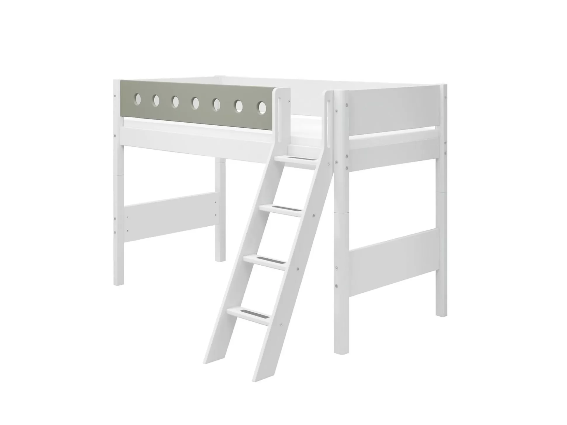 FLEXA Verhoogde Halfhoogslapers>Verhoogde Halfhoogslaper M. Schuine Ladder White/Natural Green